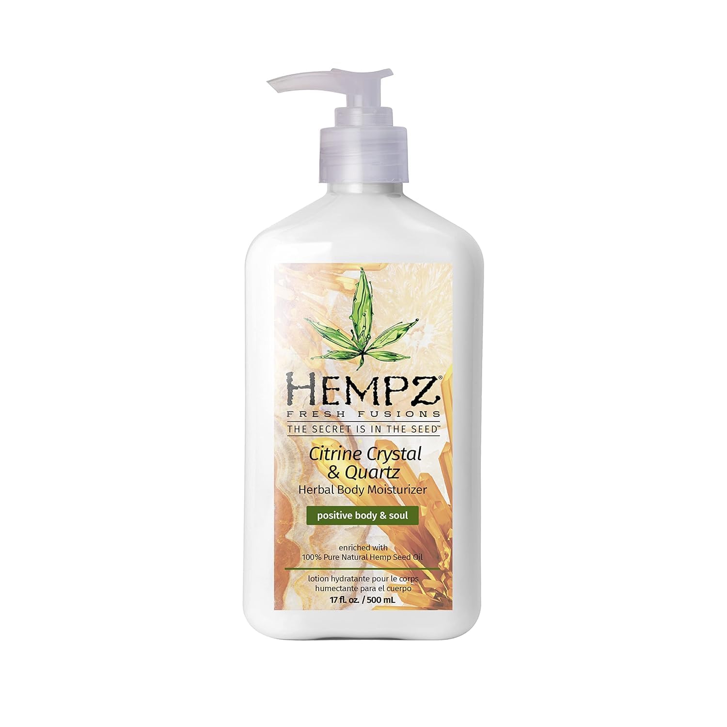HEMPZ Body Lotion - Citrine Crystal & Quartz Daily Moisturizing Cream, Shea Butter Hand and Body Moisturizer - Hemp Extract Lotion - Skin Care Products, Pure Organic Hemp Seed Oil - 17 Fl Oz
