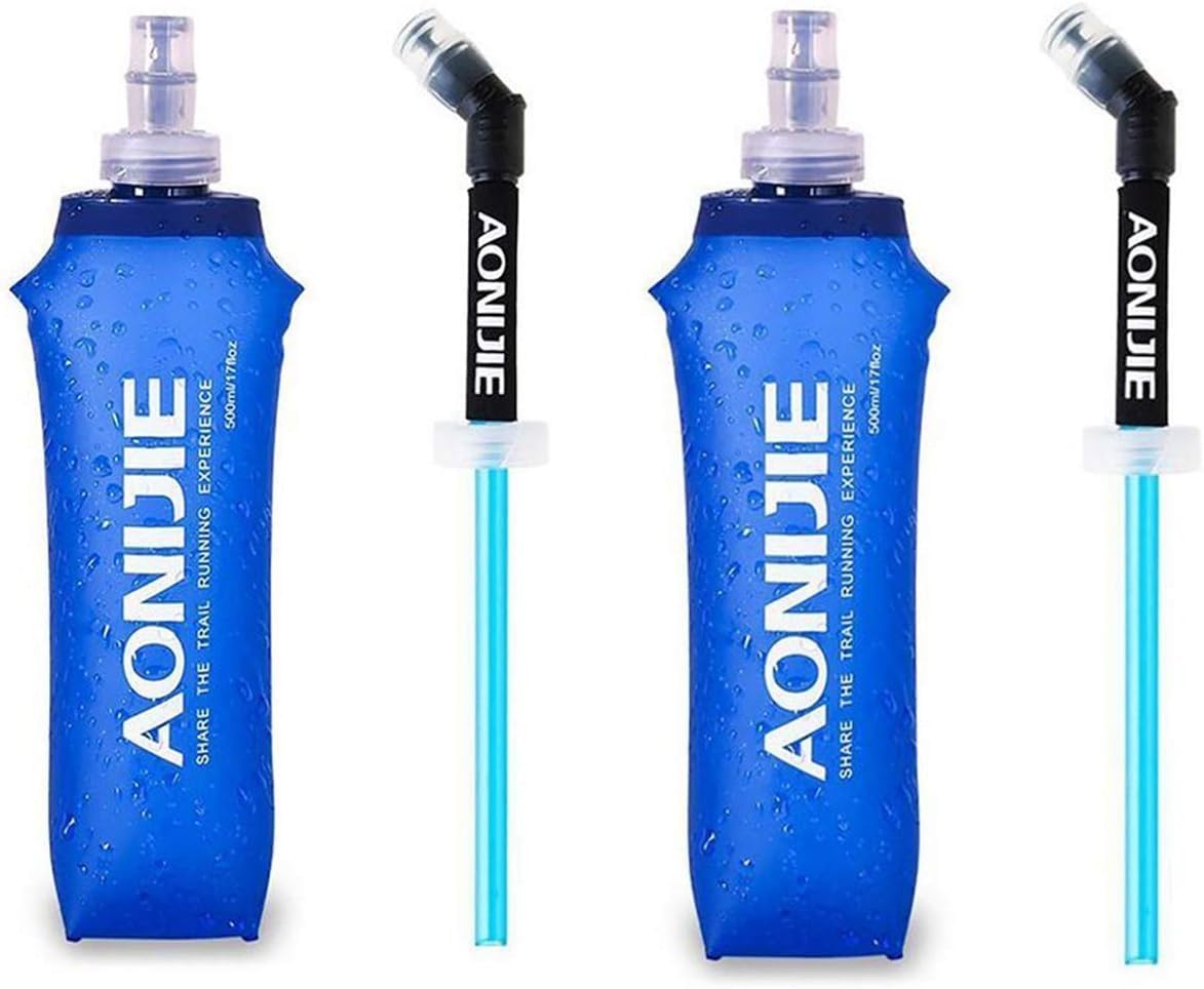 AONIJIE TPU Soft Hydration Water Bottle 2 Pack BPA Free Foldable Flask for Marathon Running Hiking Cycling (500ml/2x17.1oz)
