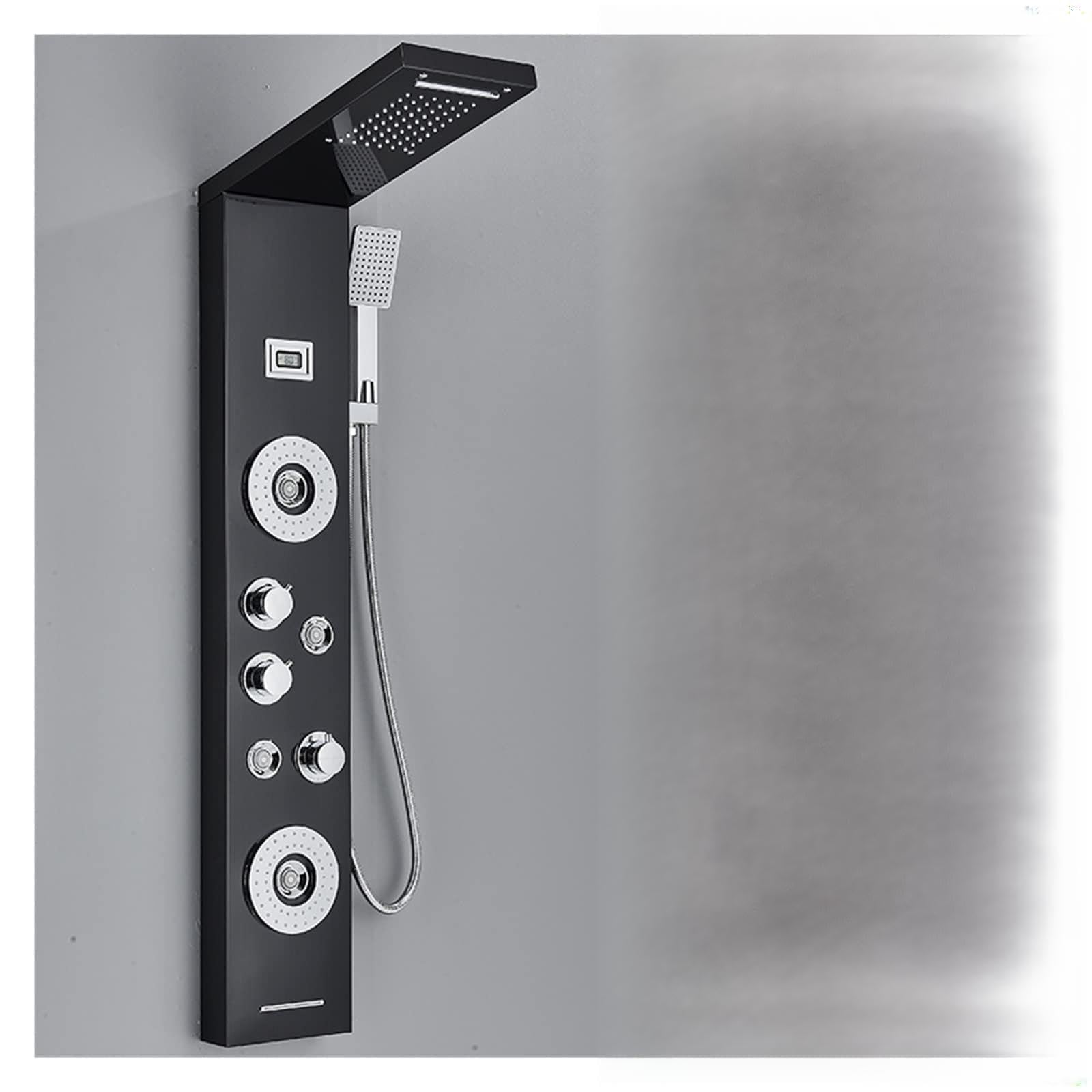 Czarny luksusowy LED kolumna prysznicowa kran SPA strumień masujący Panel prysznicowy wieża dotknij baterii cyfrowy ekran temperatury bateria do łazienki(No LED 8019 Black)