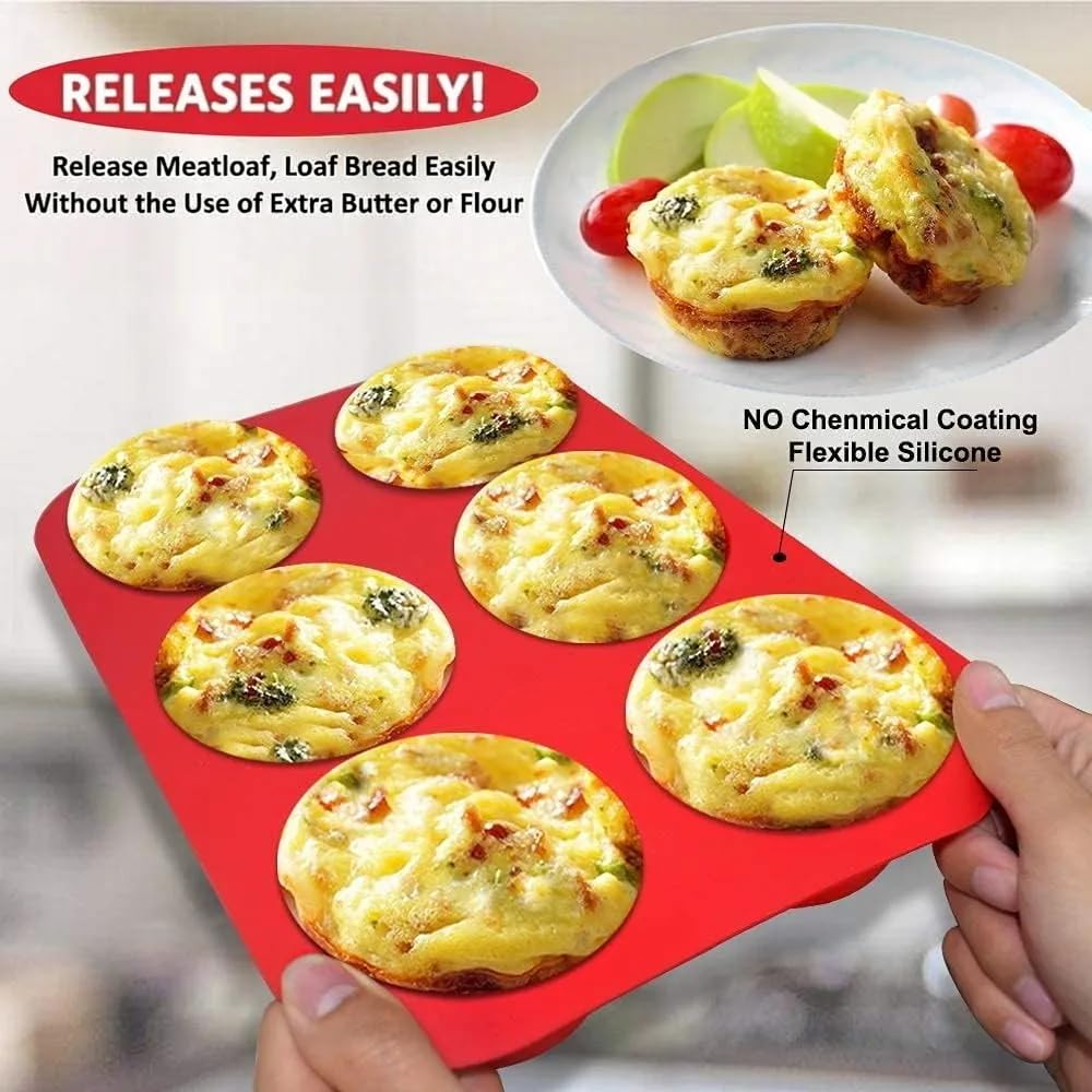 Walfos Set di 2 padelle per muffin in silicone Texas, 6 tazze in silicone jumbo per cupcake in silicone, in silicone antiaderente, senza BPA e lavabile in lavastoviglie, set da 2