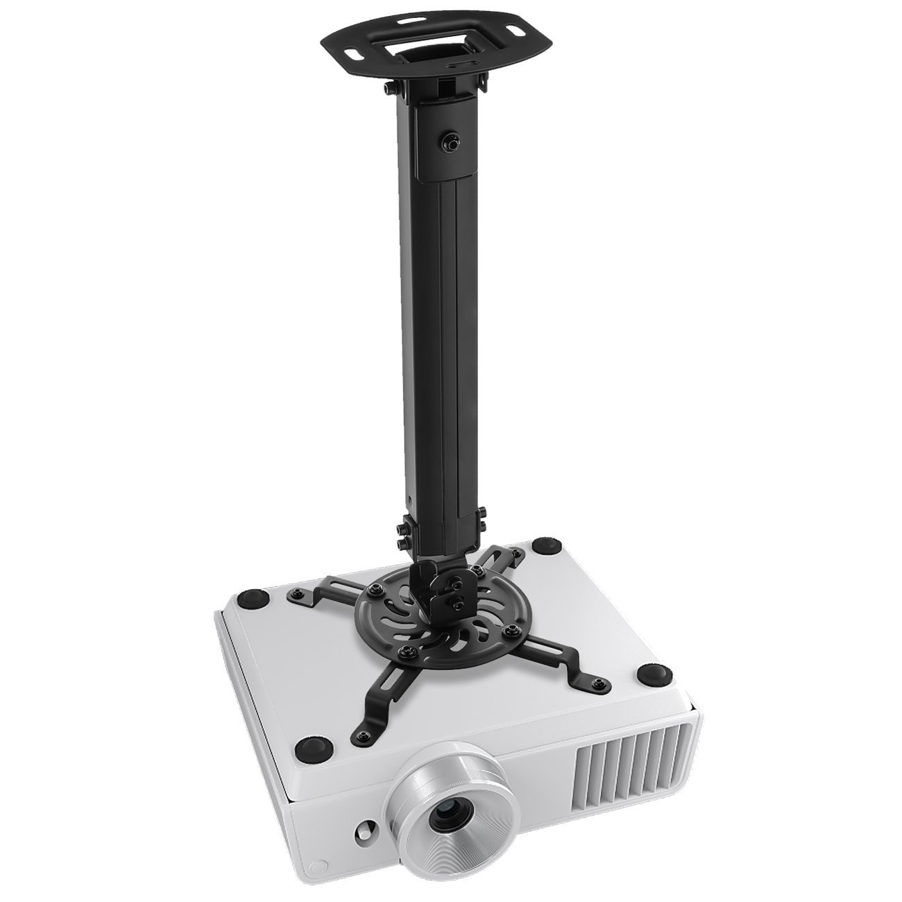 deleyCON Supporto per Videoproiettore Universale da Soffitto Inclinabile di +/- 15° Girevole a 360° Portata 13,5Kg Regolabile in Altezza da 545mm a 900mm - Nero