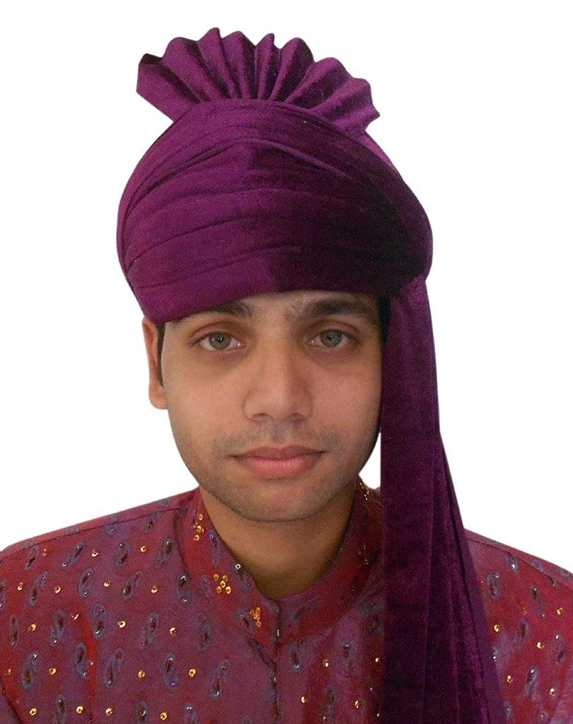 Männer Hut Punjabi Bhangra Pagri Indischer Handgemachter Samt Lila Turban 7 1/8 (22.25")