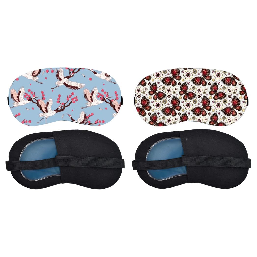 spitomex pink crane blossom, red floral butterfly pattern sleeping mask combo, soft comfortable light-blocking eye cover for women, men & kids, reusable blindfold for night sleep, nap (pack of 2)