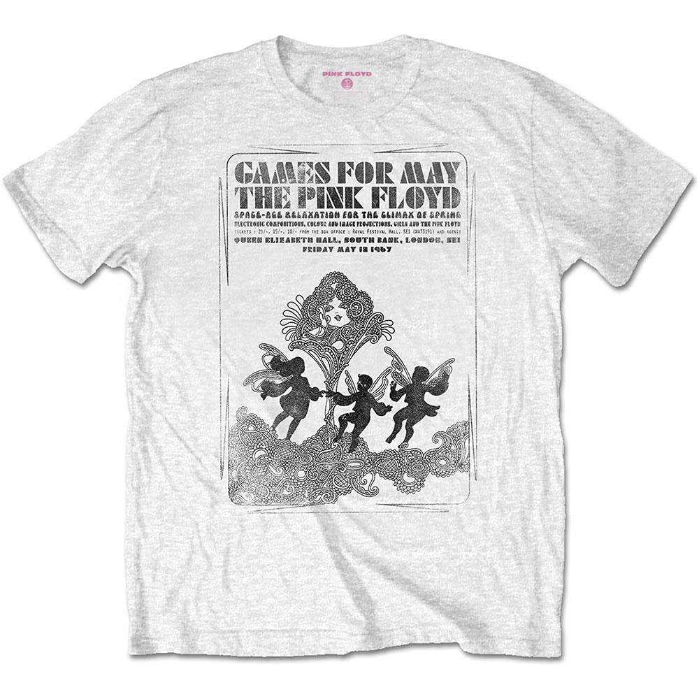 Pink Floyd T Shirt Games for May Black and White Band Logo Official White M