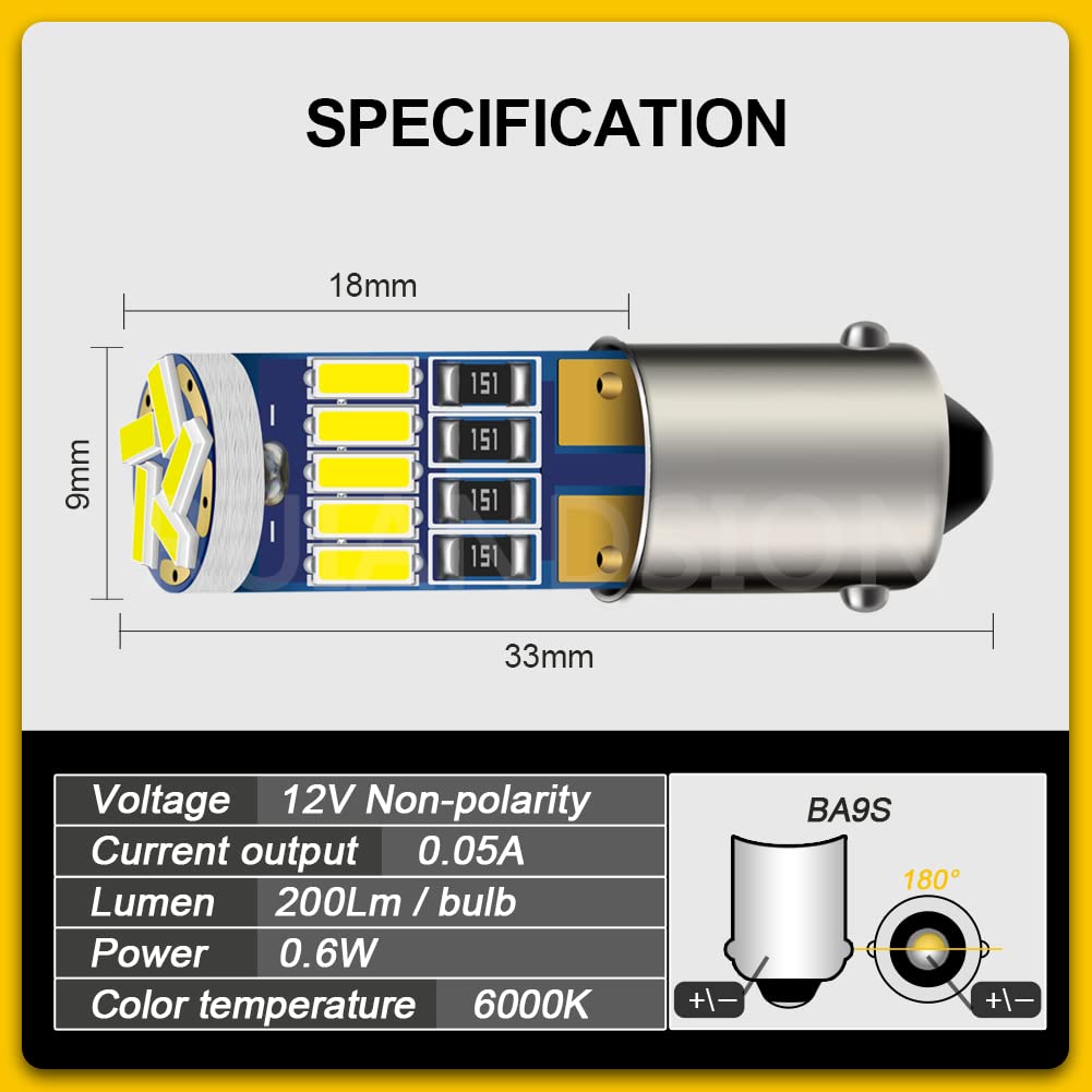 Ruiandsion 10pcs BA9 BA9S 53 57 1895 64111 LED lampadina 12V Canbus bianca di ricambio per portiera di auto cortesia bagagliaio luci targa, bianco
