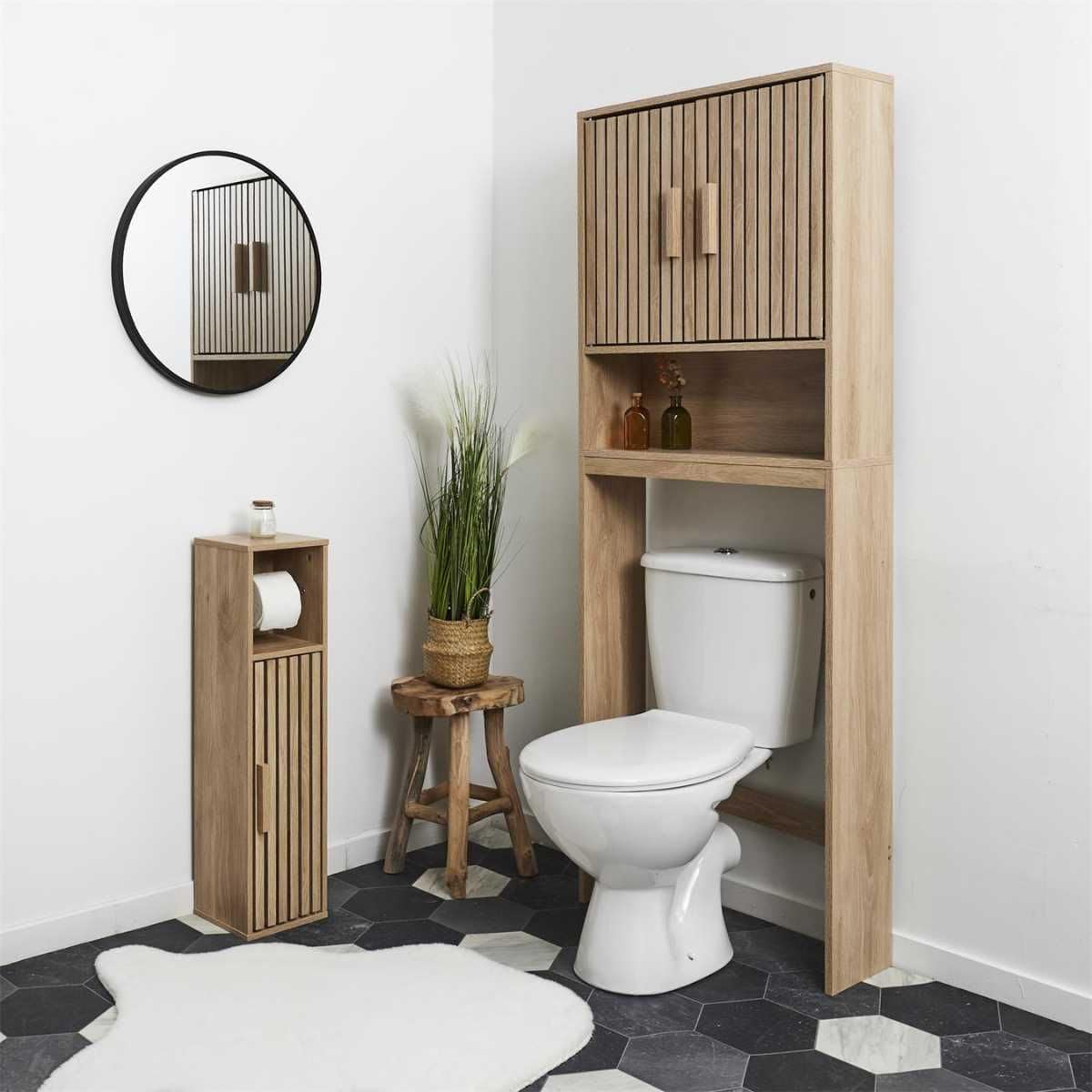 Meuble dérouleur papier toilettes 1 Portes Effet Bois avec Tasseaux - PAJAN