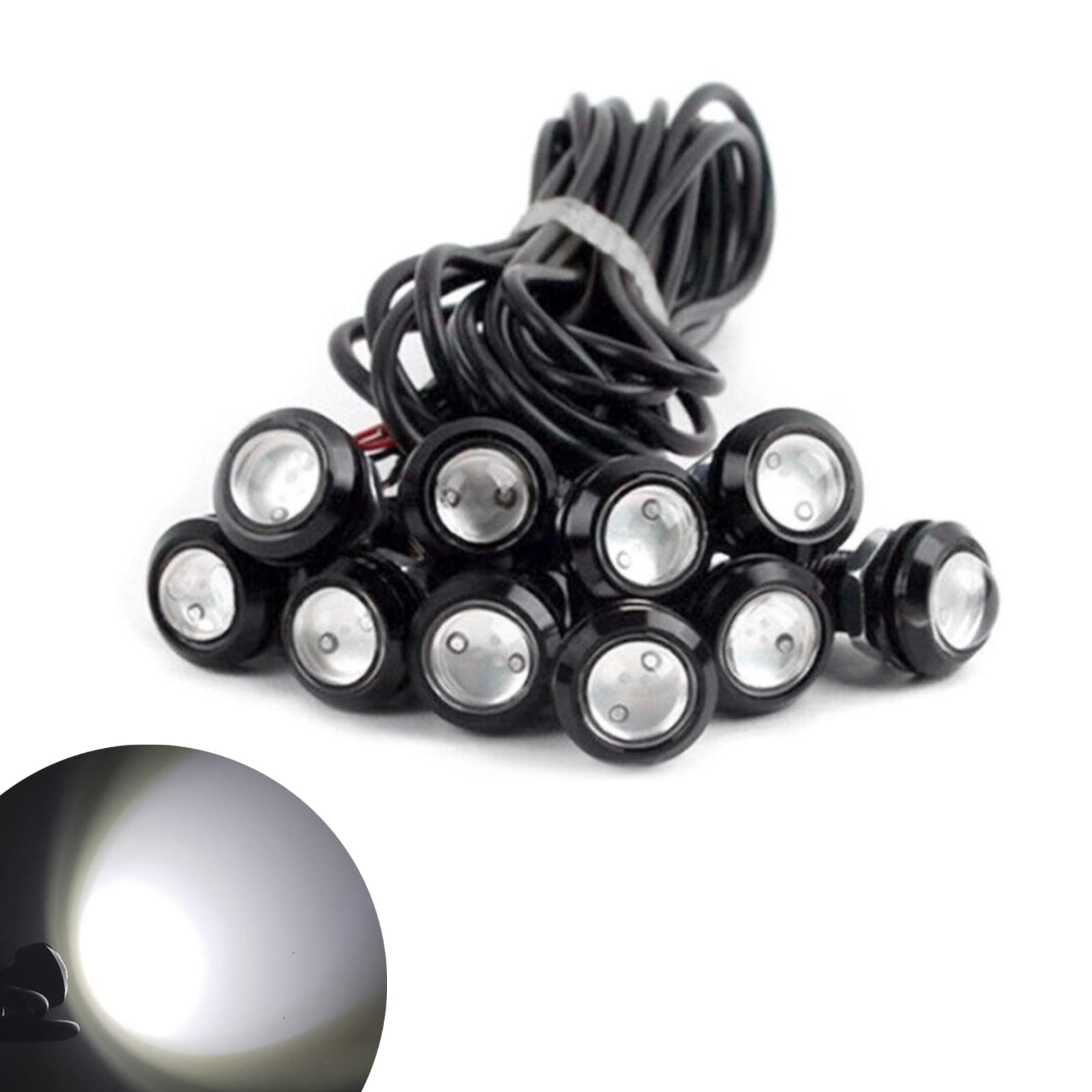 jeseny 10 Pack LED Eagle Eye Lights, 18mm 9W LED Car Fog Lights Daytime Running Lights, Waterproof Backup Reverse Tail Rock Lights (White Light, Black Case)