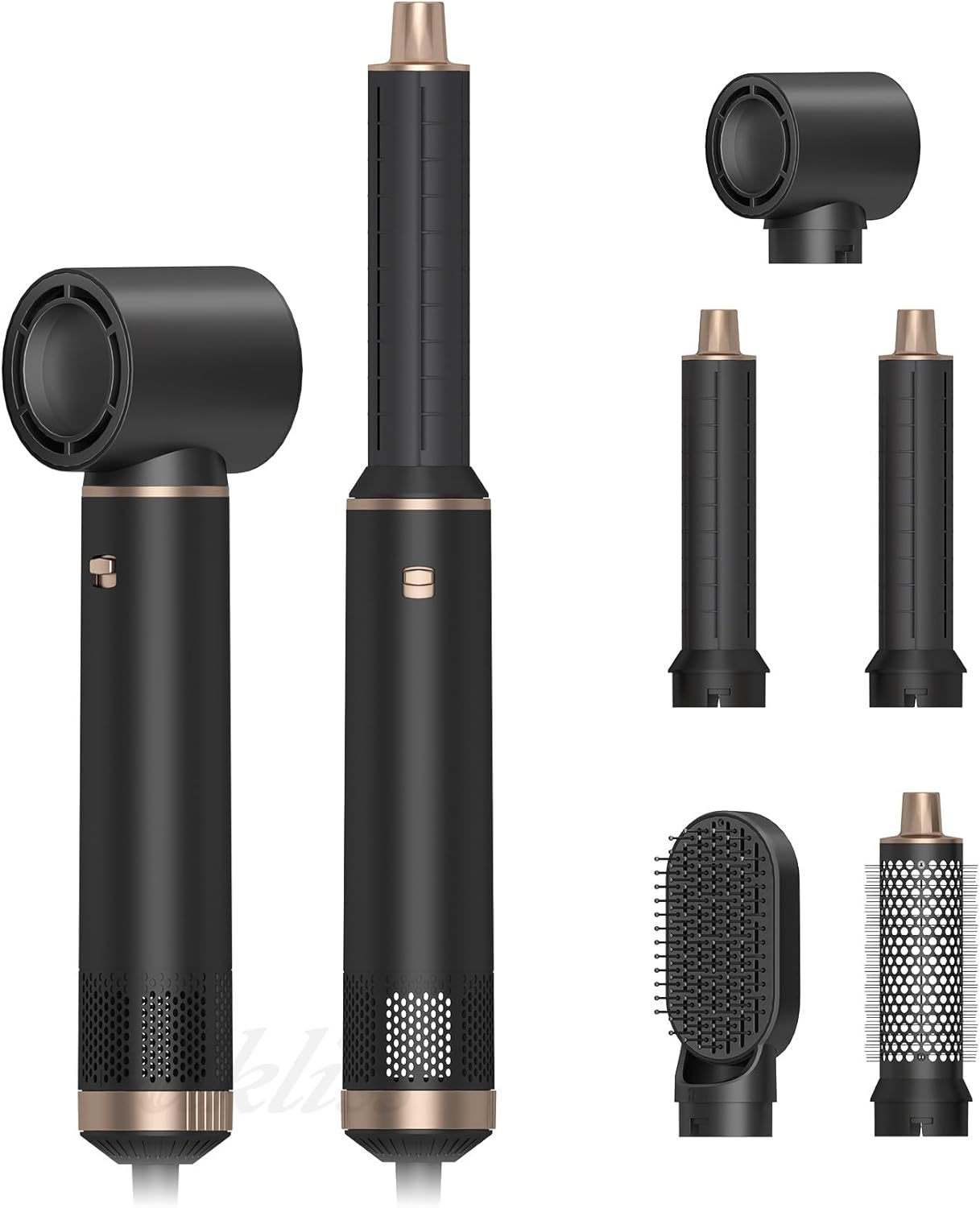 Air styler, haardroger, warme luchtborstel, haarstyler, ionen, föhn, krultang, multifunctionele haarstyler met automatische krultang, thermische borstel, stijlborstel (zwart)