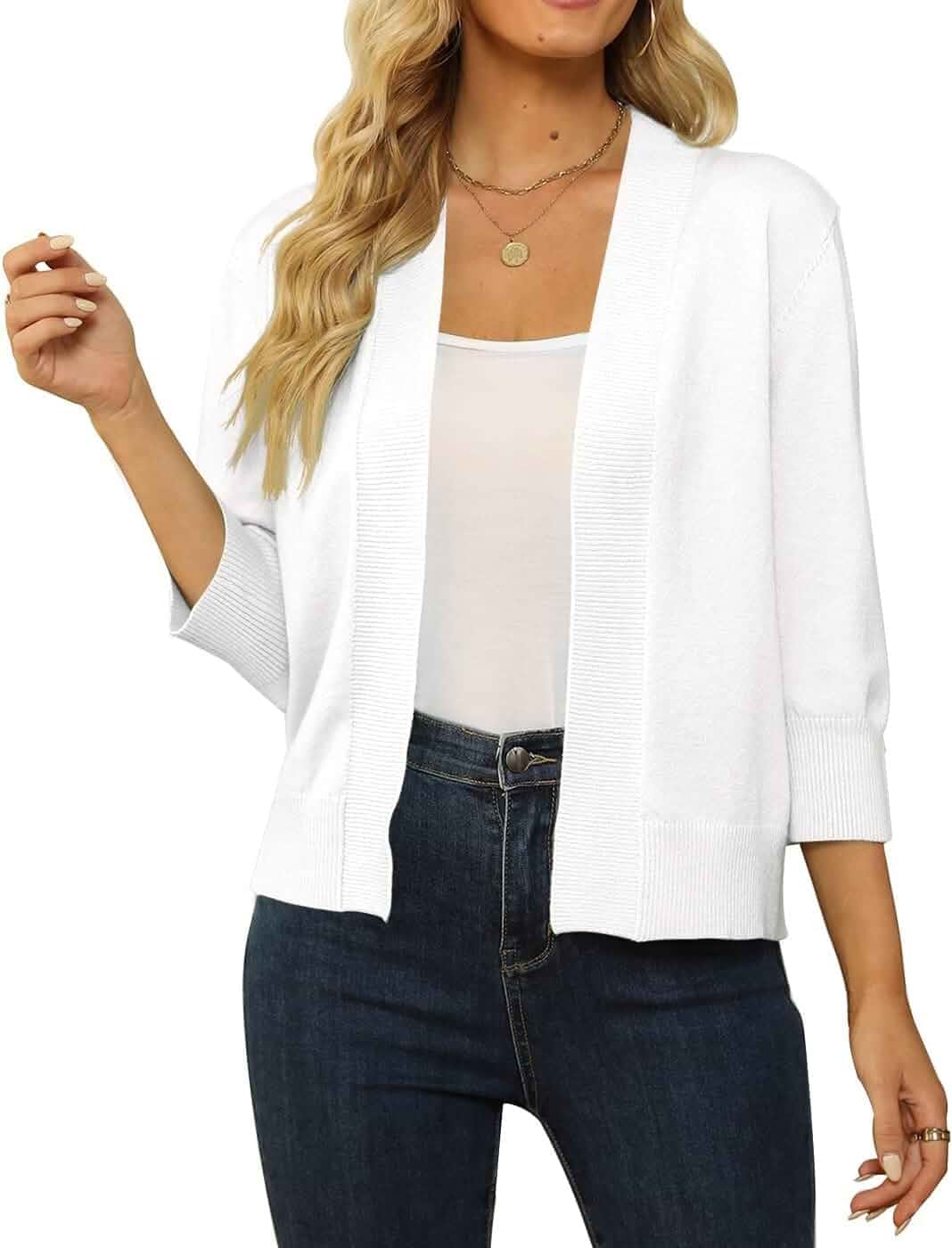 SECRETEYARD Womens 3/4 Sleeve Cropped Cardigan Sweater Fashion Cardigans Lightweight Knit Sweaters