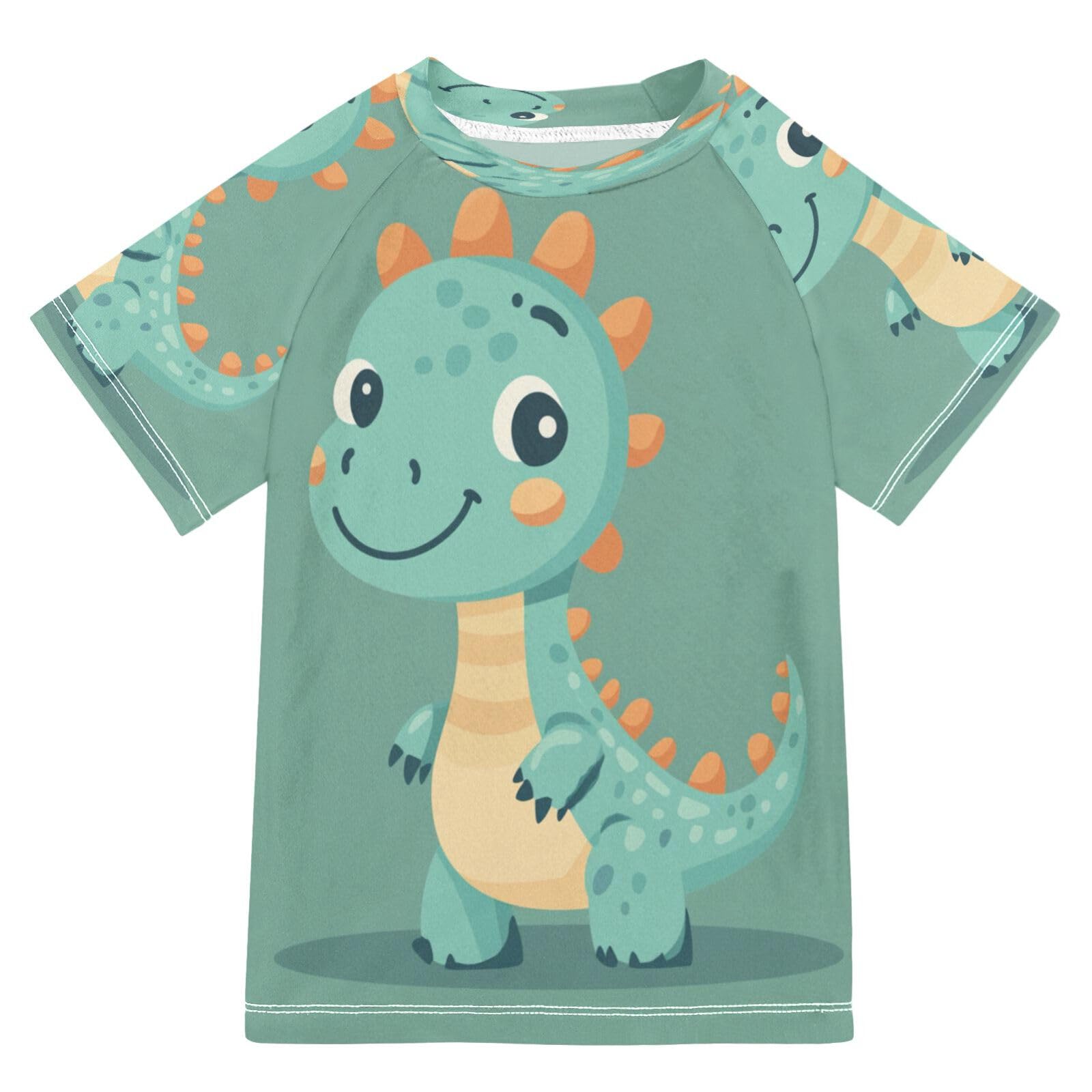 MNSRUU Toddler Boy Rash Guard Short Sleeve Swim Shirt Cartoon Dinosaurs Print Rashguard 3T Beach Shirts Quick Dry,81
