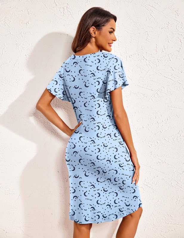 Ekouaer Women's Nightgown Short Flare Sleeve Sleepshirt V-Neck Sleepwear Soft Nightshirt Pajama Dress S-XXL - Image 5