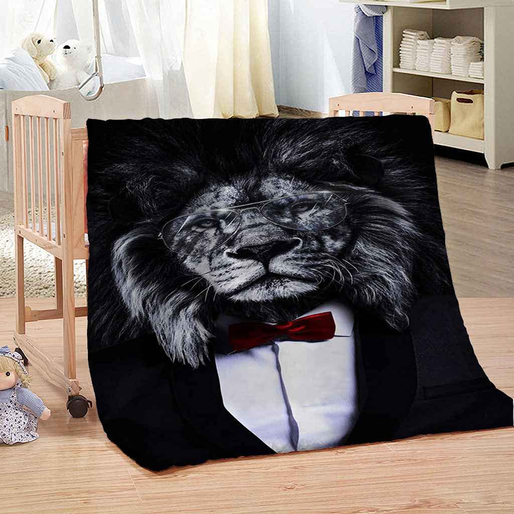Couverture polaire douce au toucher flanelle microfibre chaude motif lion 150x200