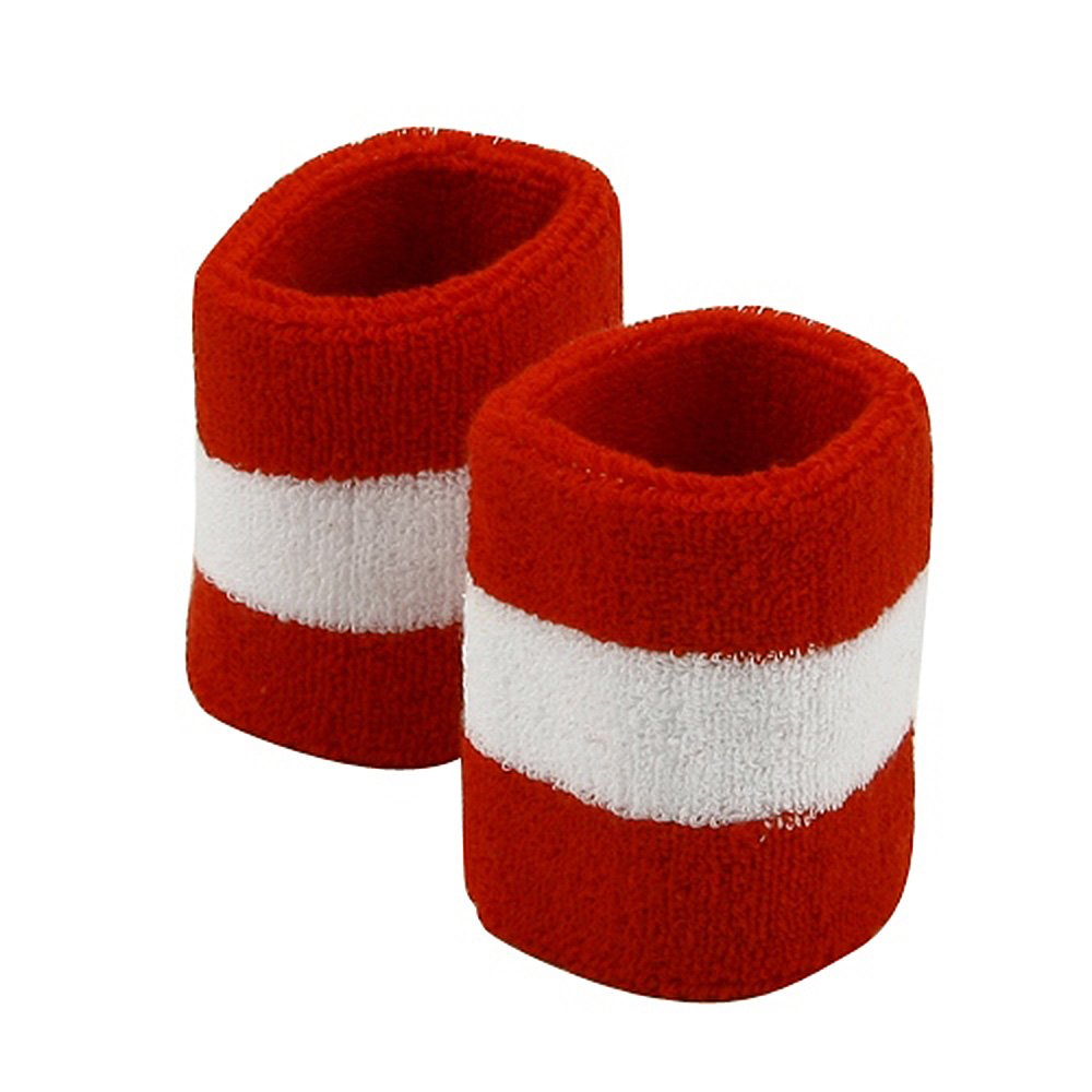 Striped Cotton Terry Cloth Moisture Wicking Wrist Band RED-WT One Size