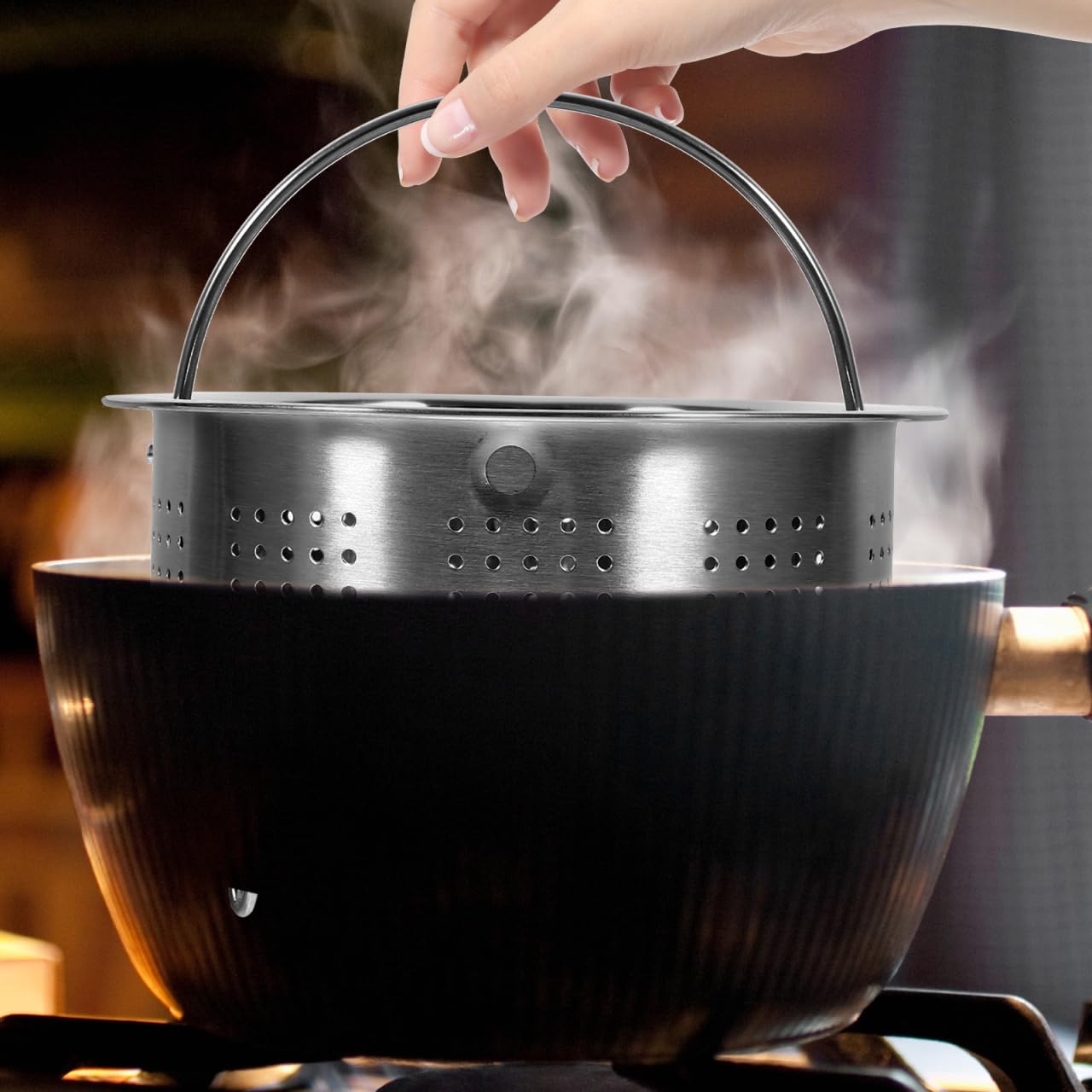 Healvian para olla de vapor, cesta de acero inoxidable, cesta de vapor de metal y verduras, con asa, cocina eléctrica, colador de frutas, colador de frutas, 14 cm