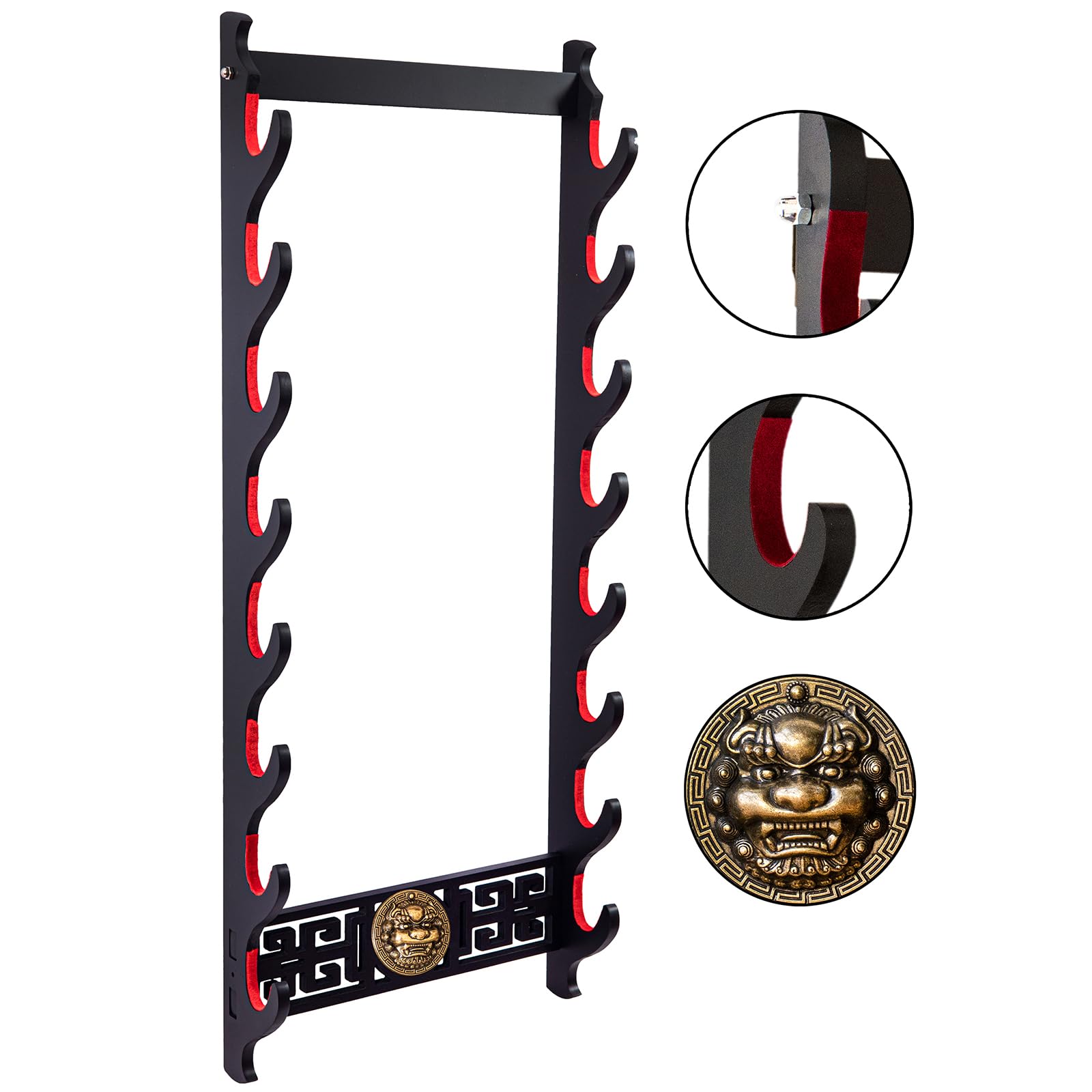 Kylin - Soporte de pared para espada (8 niveles) en madera negra