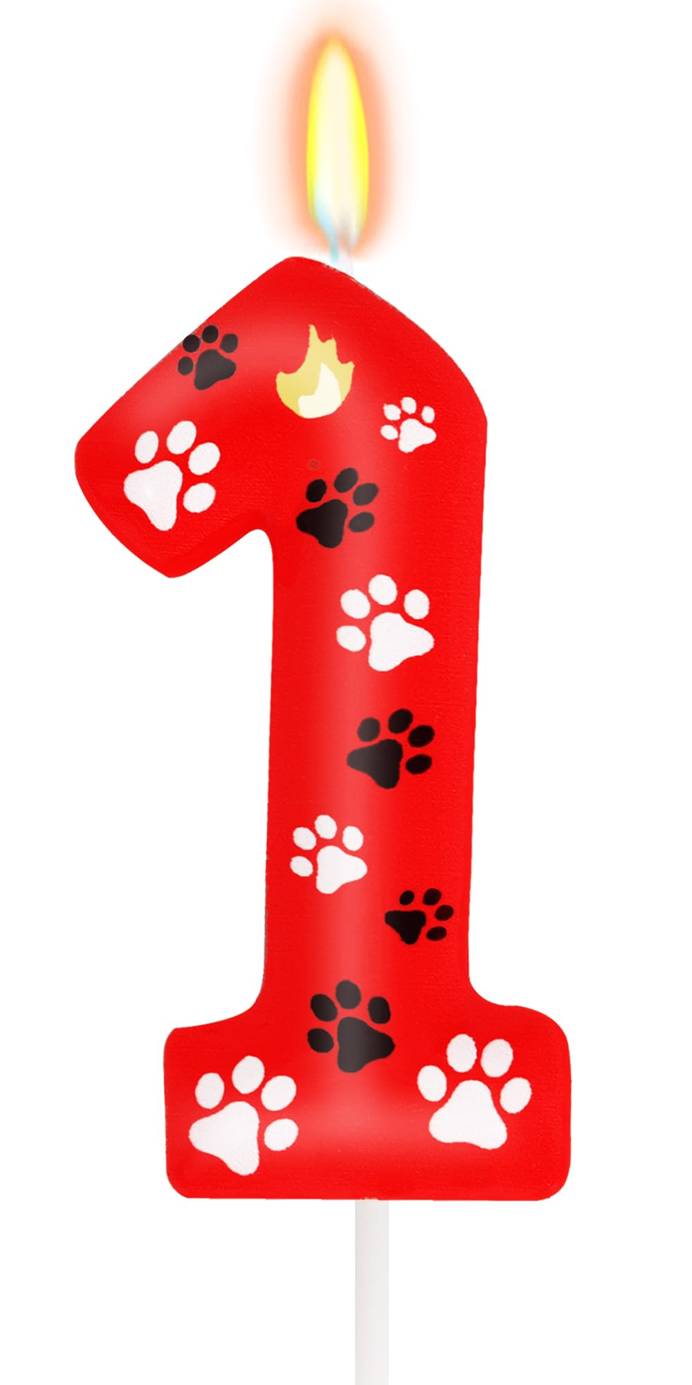 ElekFX Red Dog Paw Birthday Candles, Number 1 Dog Birthday Party Supplies, 2.76 inch Paw Cake Topper Decorations, Birthday Decorations for Kids (Number 1)