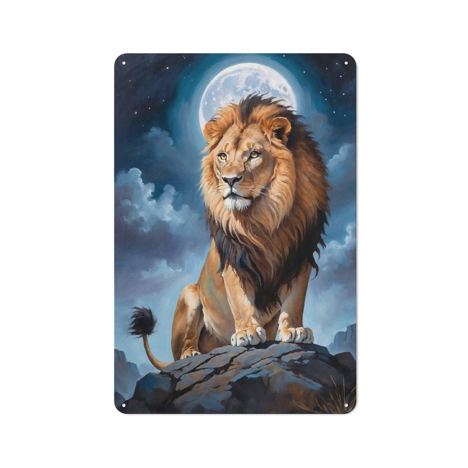 Junmoney Lion Under Moonlight Country Farmhouse Metal Sign 30X20cm, Farmhouse Wall Decor For Dining Room, Cafe, Entryway Or Family Room