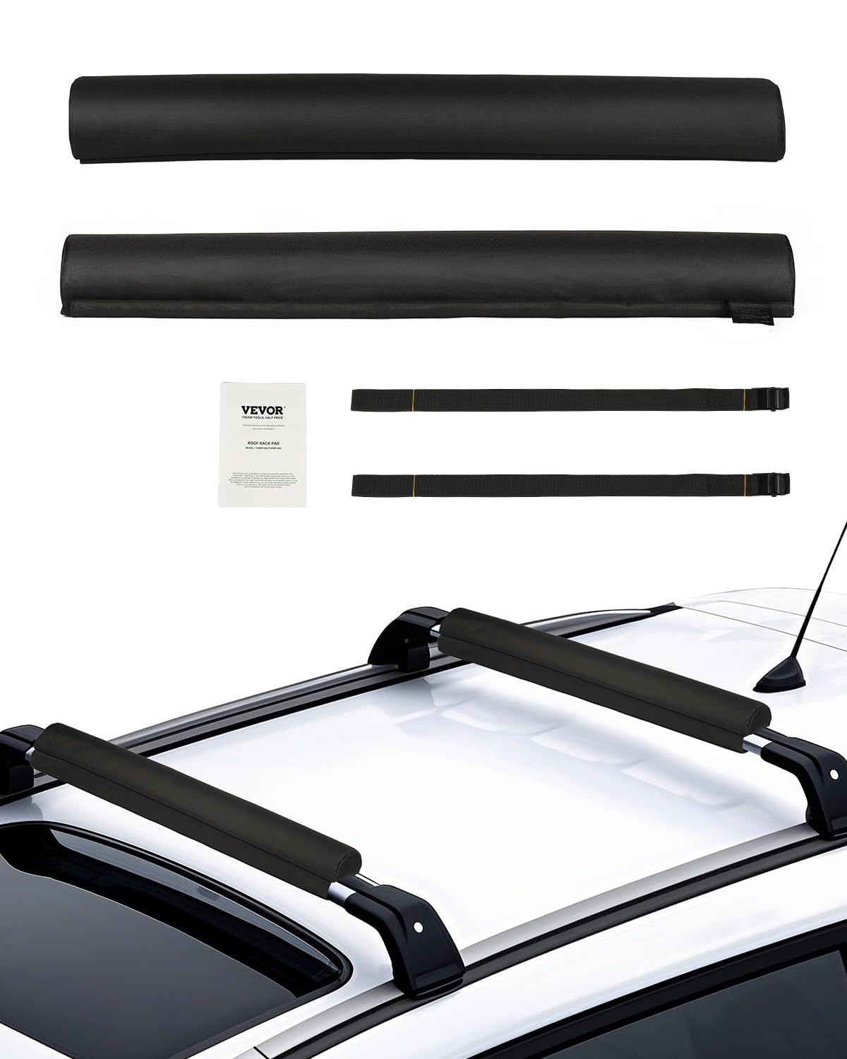 VEVOR Soft Roof Rack Pads, 28" Universal Car Roof Rack Pads for Various Crossbars, 88LBS Load Capacity Luggage Kayak Carrier with 2 Tie Down Straps & Velcros for SUPs Canoes Snowboards Paddle Boards