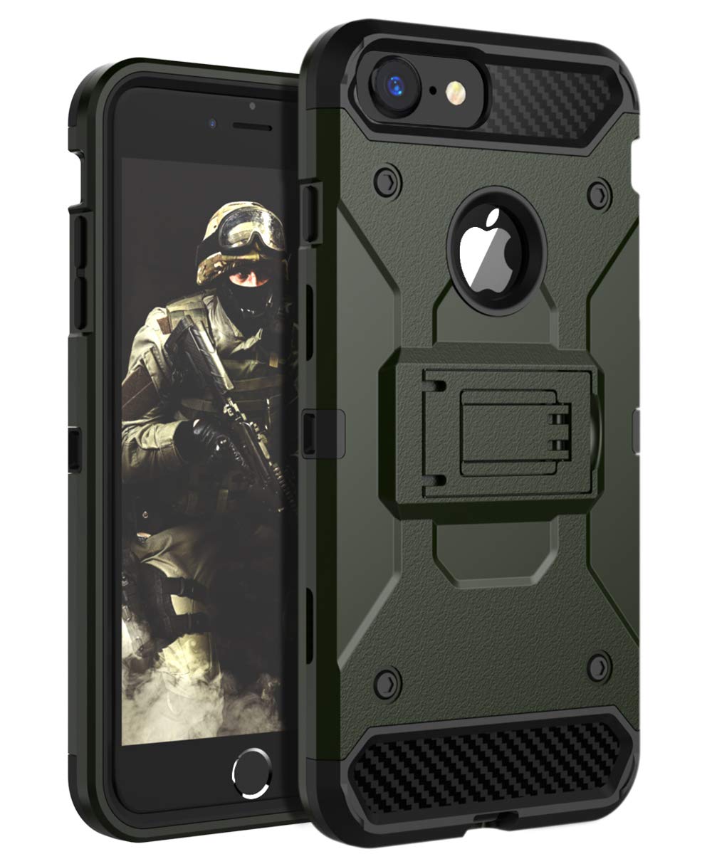HUATRK Galaxy iPhone 6/6s/7/8 Case Man Armor Kickstand Heavy Duty Shockproof Protective Case Green