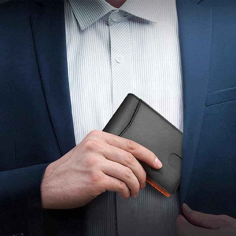 Men's RFID Blocking Leather Card Holder - Slim Minimalist Wallet with Money Clip for Cash & Cards (Orange)4