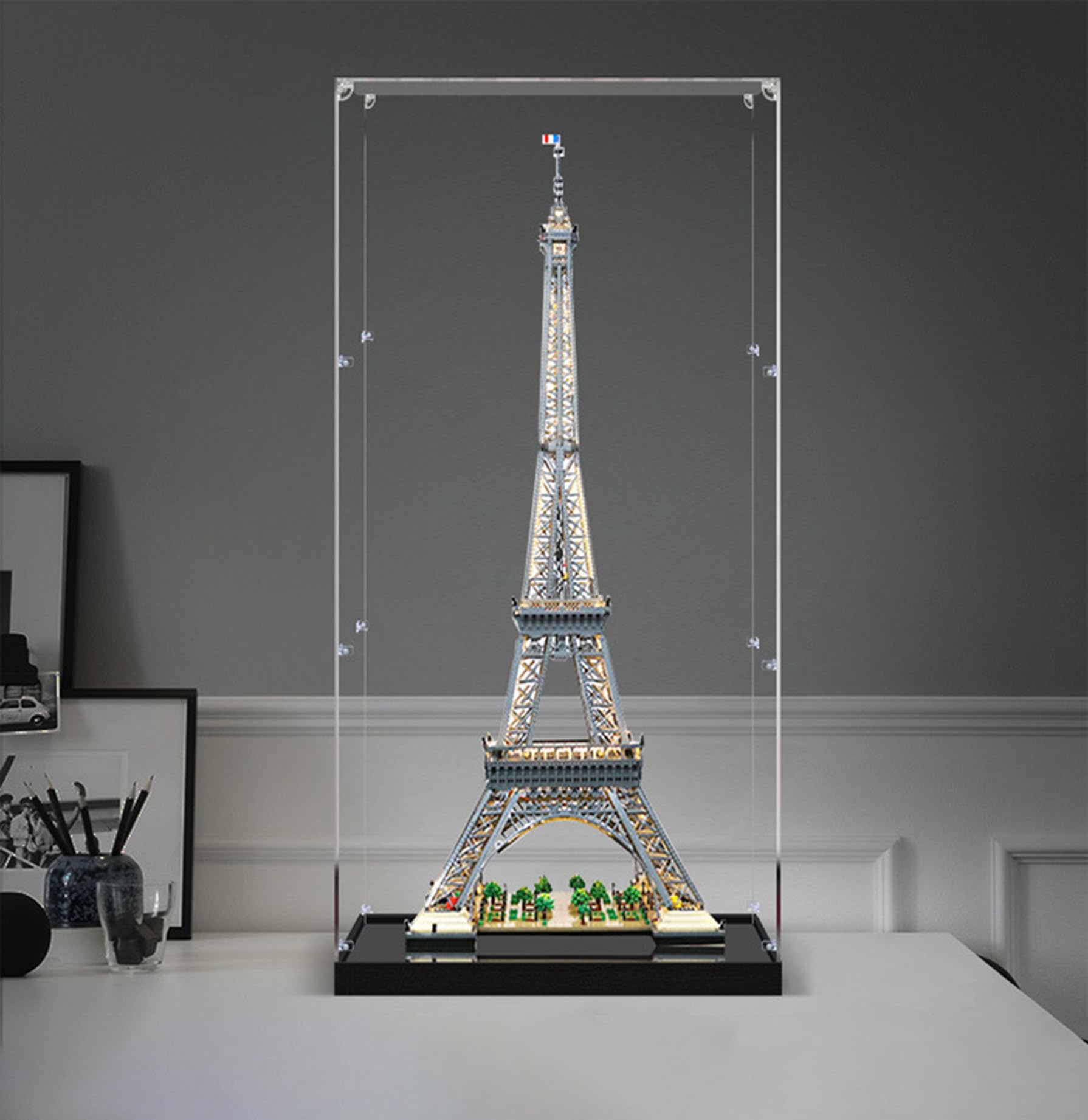 XNSHENGXAN Acrylic Display Case Compatible to Lego Paris Eiffel Tower#10307 (23.6*23.6*61in), Display Cases for Collectibles, Sturdy Protection for Your Collectible,Black Base,3MM