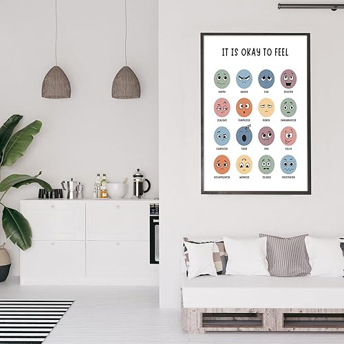 Miniatura 5 de BFADMN Lienzo bohemio con texto en inglés It Is Okay To Feel, arte para pared de salud mental, decoración de sala de juegos, póster de arte infantil