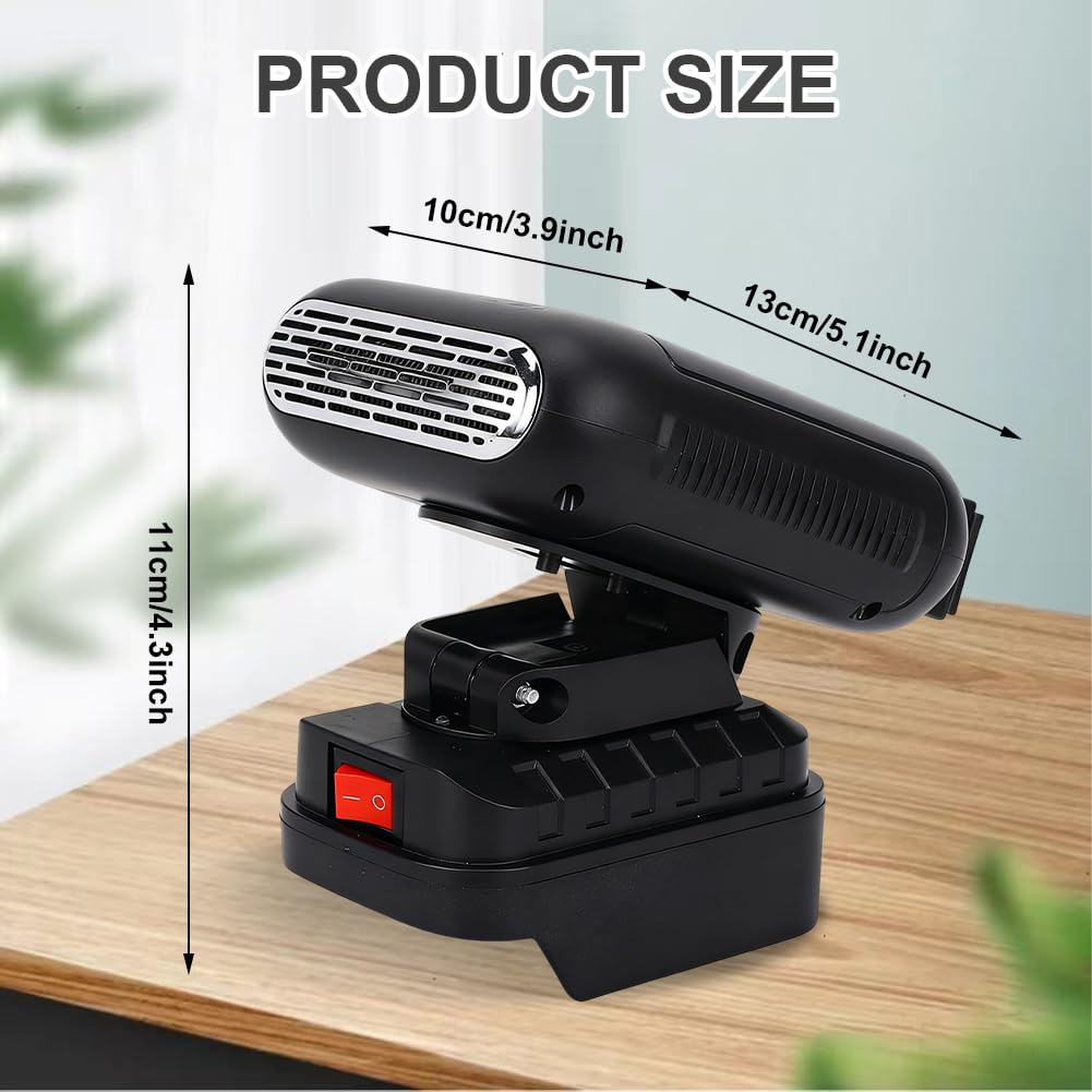 Akku Heizung, Akku Heizlüfter, Auto Heizung mit akku, 90 ° Flip, 2XUSB Tragbarer Raumheizung Kompatibel mit BL1830 BL1850 BL1840 BL1845 BL1815 BL1820 BL1860B
