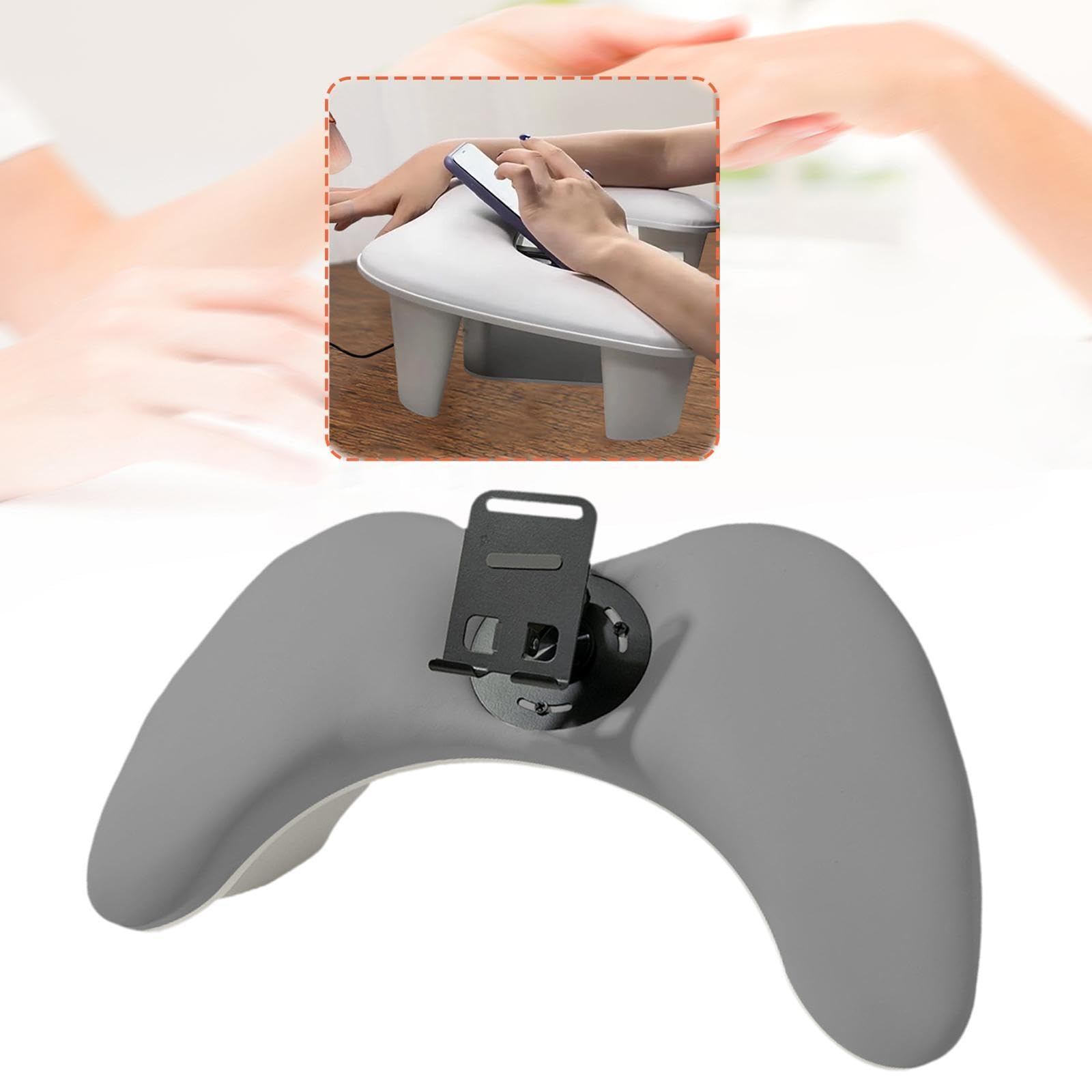 TISHITA Cuscino Manicure Mano Poggiabraccio Unghie U Sagomato in Pelle PU con Porta Telefono Regolabile E Supporto Smontabile Adatto per Utilizzo Domestico Sa, Grigio