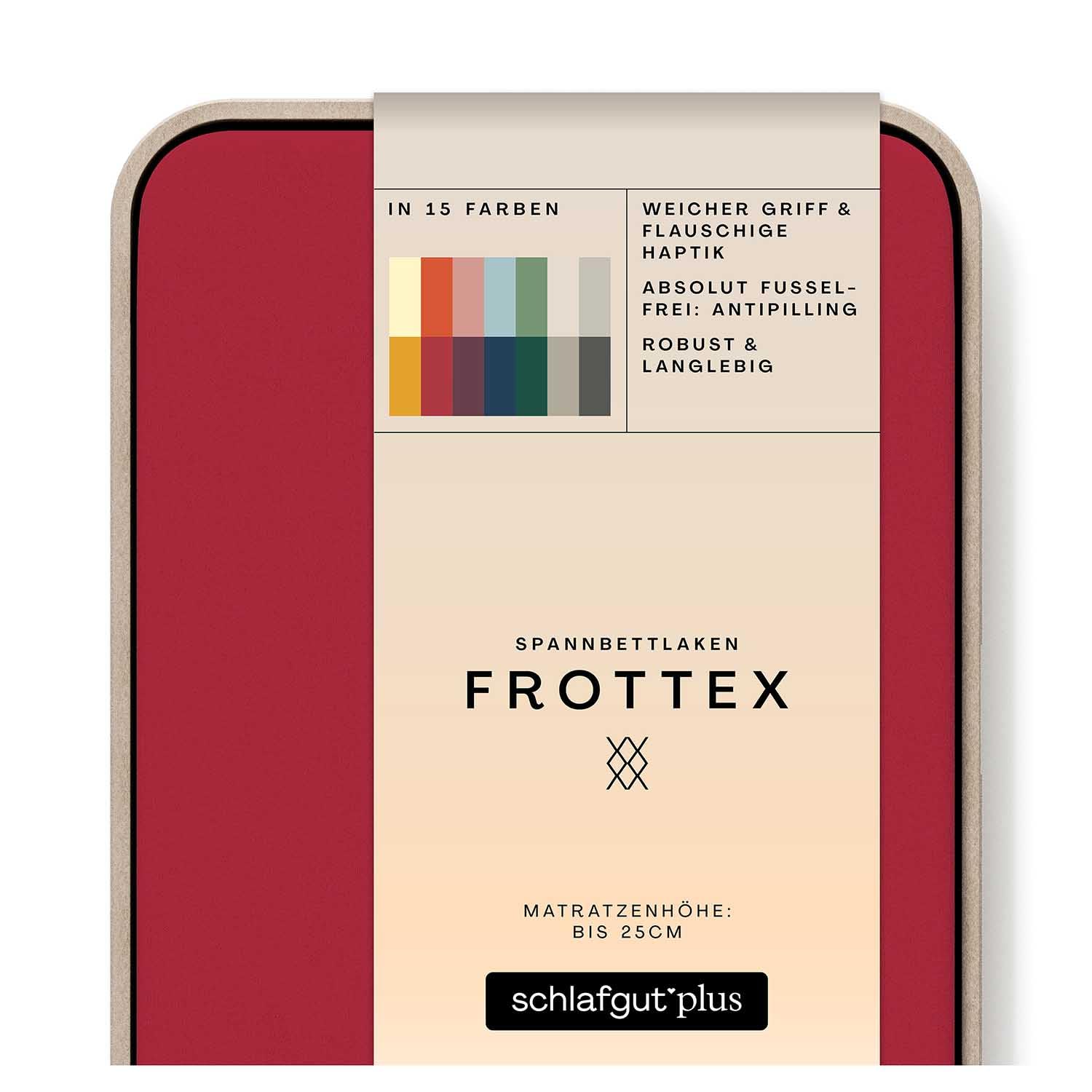 schlafgut Frottex Spannbettlaken 140x200cm bis 160x200cm - Red Deep - 75% Baumwolle, 25% Polyester, Oeko-TEX Zertifiziert - Matratzenhöhe bis 25 cm, Frottee Bettlaken