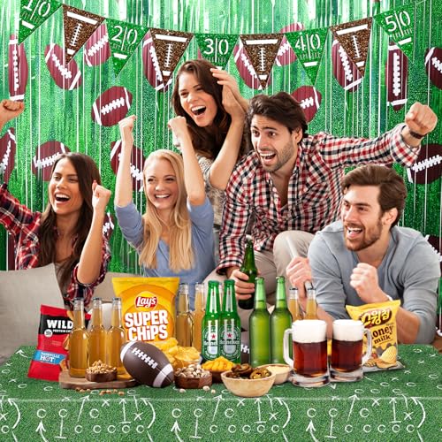 Image of Football Party Decorations Photo Booth Prop, 2 Pcs 3.3x6.6 ft Foil Fringe Curtain Backdrop for Sports Party, Football Themed Decoration