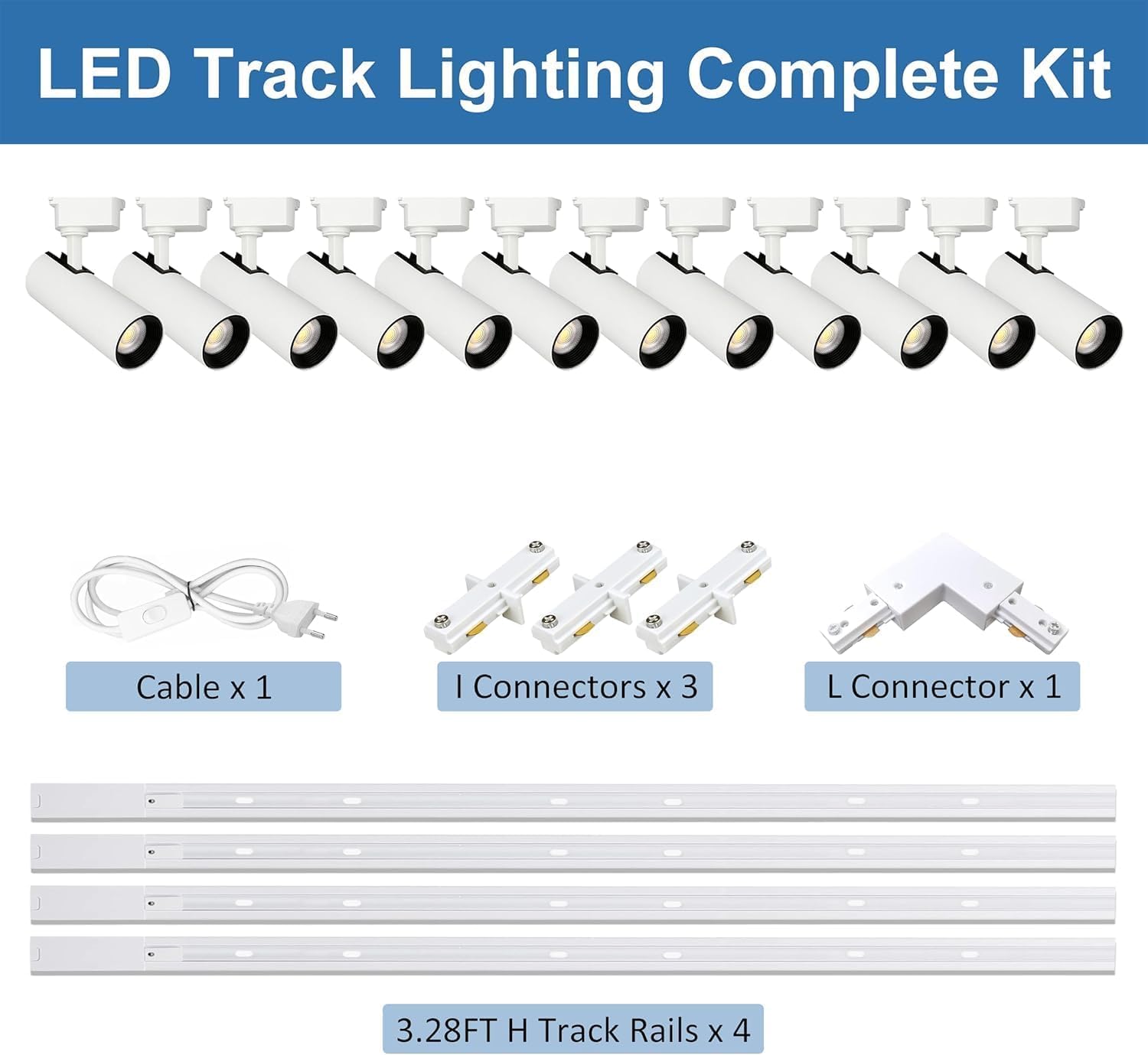 Brightened Track Lighting Heads and Rails Kit, 20W 4000K Nature White Plug in LED Track Lights Kompatibel mit H-Type Track Light System mit 4x1m Track Rails