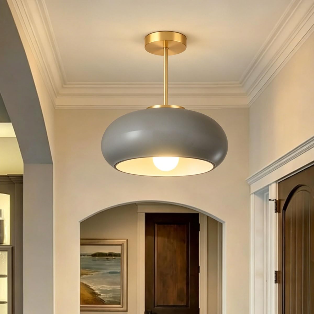 Gray Light Fixture Mid Century Semi Flush Mount Ceiling Light Nursery Close to Ceiling Lights Hallway Gold Semi Flush Mount Lamp Modern Porch Glass Chandeliers Entryway Overhead Light