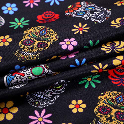 image for Tatuo 25 Pieces 10 x 10 Inches Sugar Skull Fabric Skull Pattern Hallow
