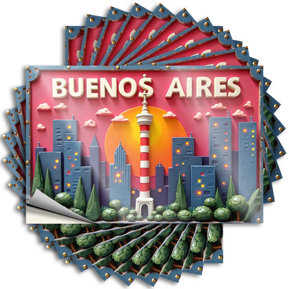 Fzfn Colour Patio Bar Accessories Door Decal | Buenos Aires Cityscape With Sunset And Tower Cheap Durable Vinyl Sticker Easy Apply For Travel(12X18cm)