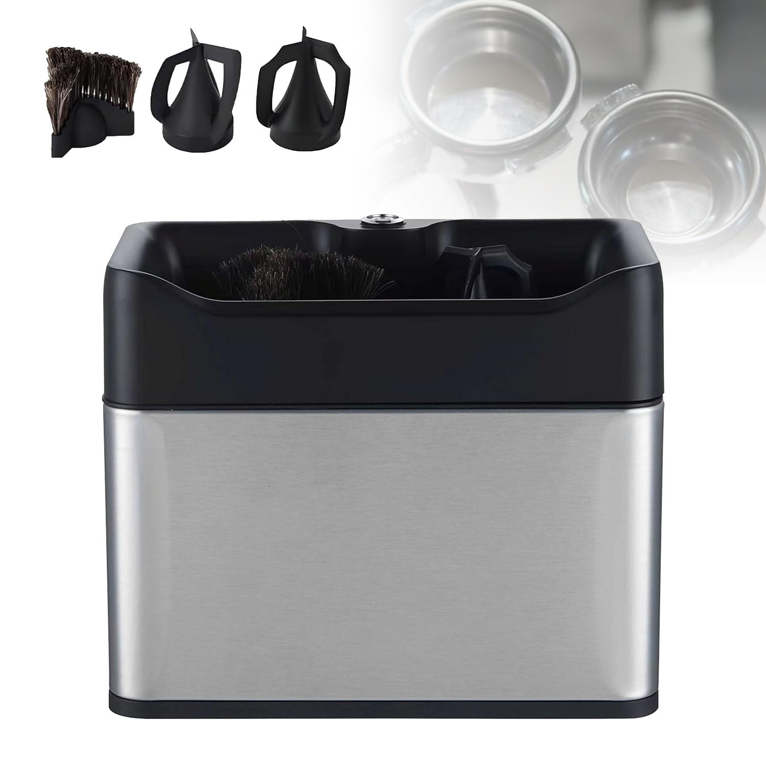 Pulitore Automatico per Fondi di caffè per Manico Macchina Espresso - con Spazzola e tergicristallo - Pulitore per portafiltri da caffè Professionale da 58 mm