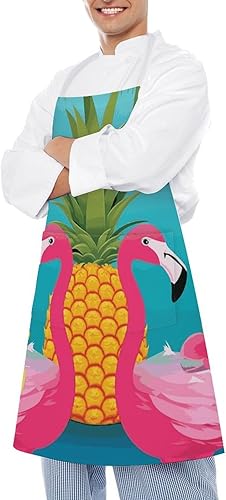 Miniatura 4 de MUSM Apron for Adults - 27.6 X 31.5 Inch, Heavy-Duty Polyester Aprons with Two Large Pockets, Waterproof Pineapple Flamingo Kitchen Apron for