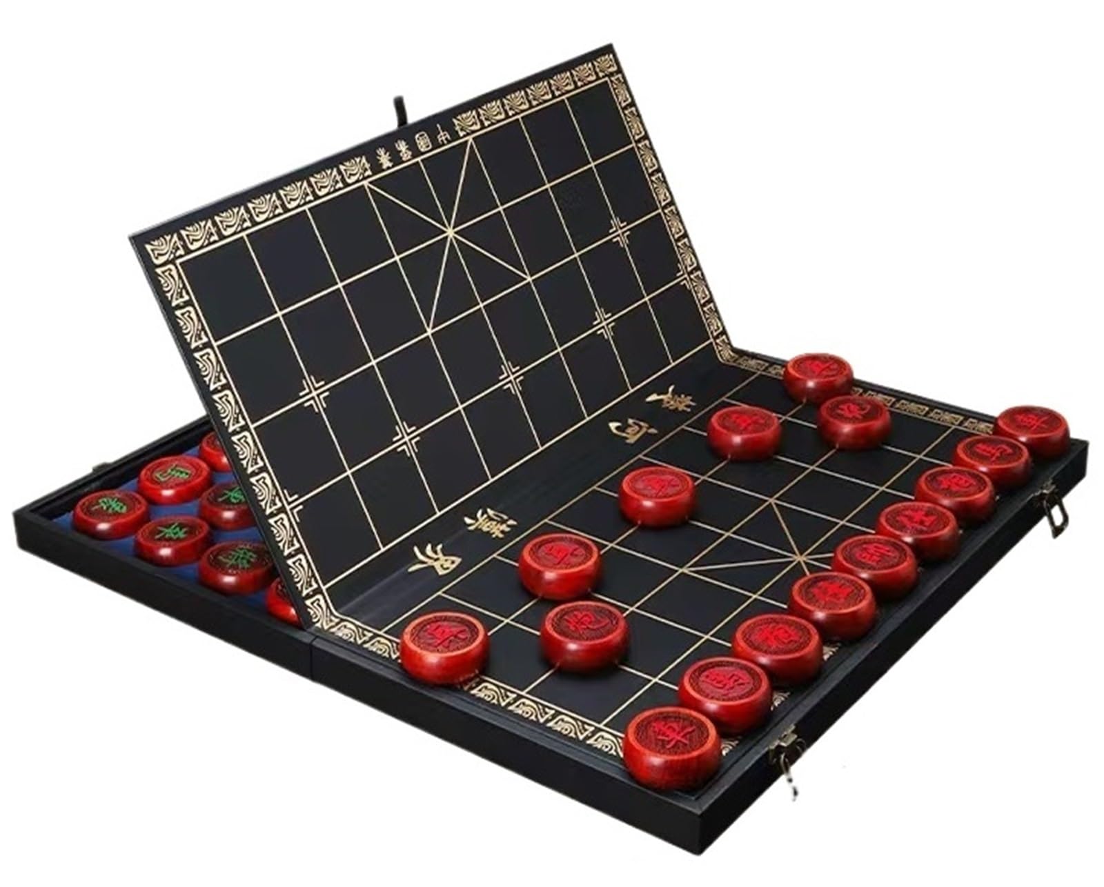 Jeu d'échecs Chinois, Ebony Portable Chinese Chess Set(Saffron,4.8cm/1.9in)