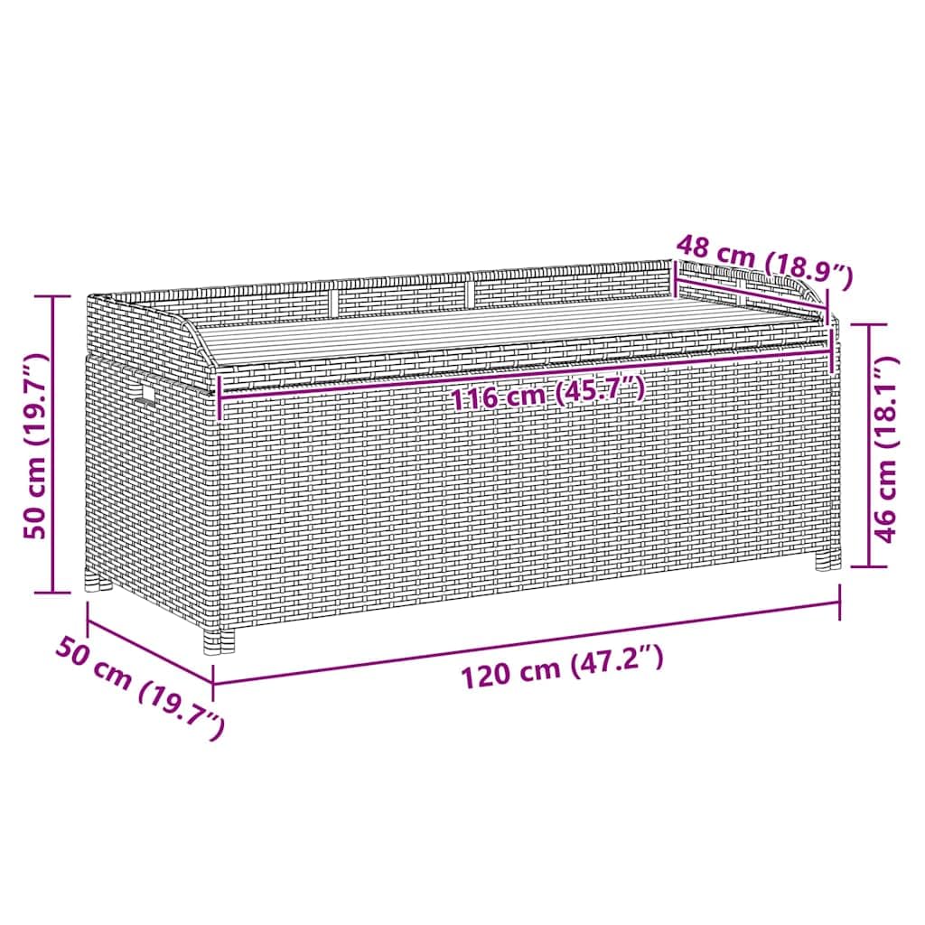 Panca da giardino con vano portaoggetti, 120 cm, in polyrattan e legno di acacia, resistente alle intemperie, robusta, salvaspazio, per esterni, balcone, terrazza, veranda