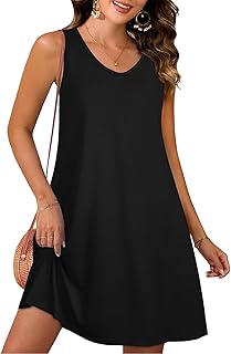 CHICGAL Womens Summer Dresses Casual Sleeveless Loose T Shirt V Neck Sundress Swing Beach Cover Up with Pockets