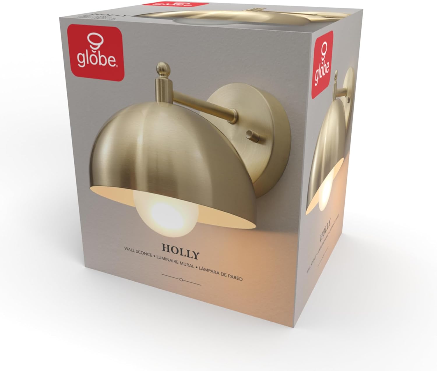 Two Globe Electric Holly wall sconces side-by-side, one with a clear G-30 type bulb and the other with a frosted G-30 type bulb, illustrating different lighting aesthetics.