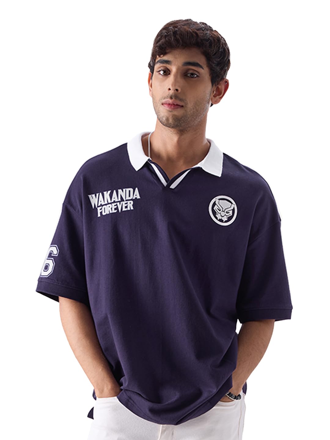 The Souled Store Official Black Panther: Mask 66 Oversized Polos