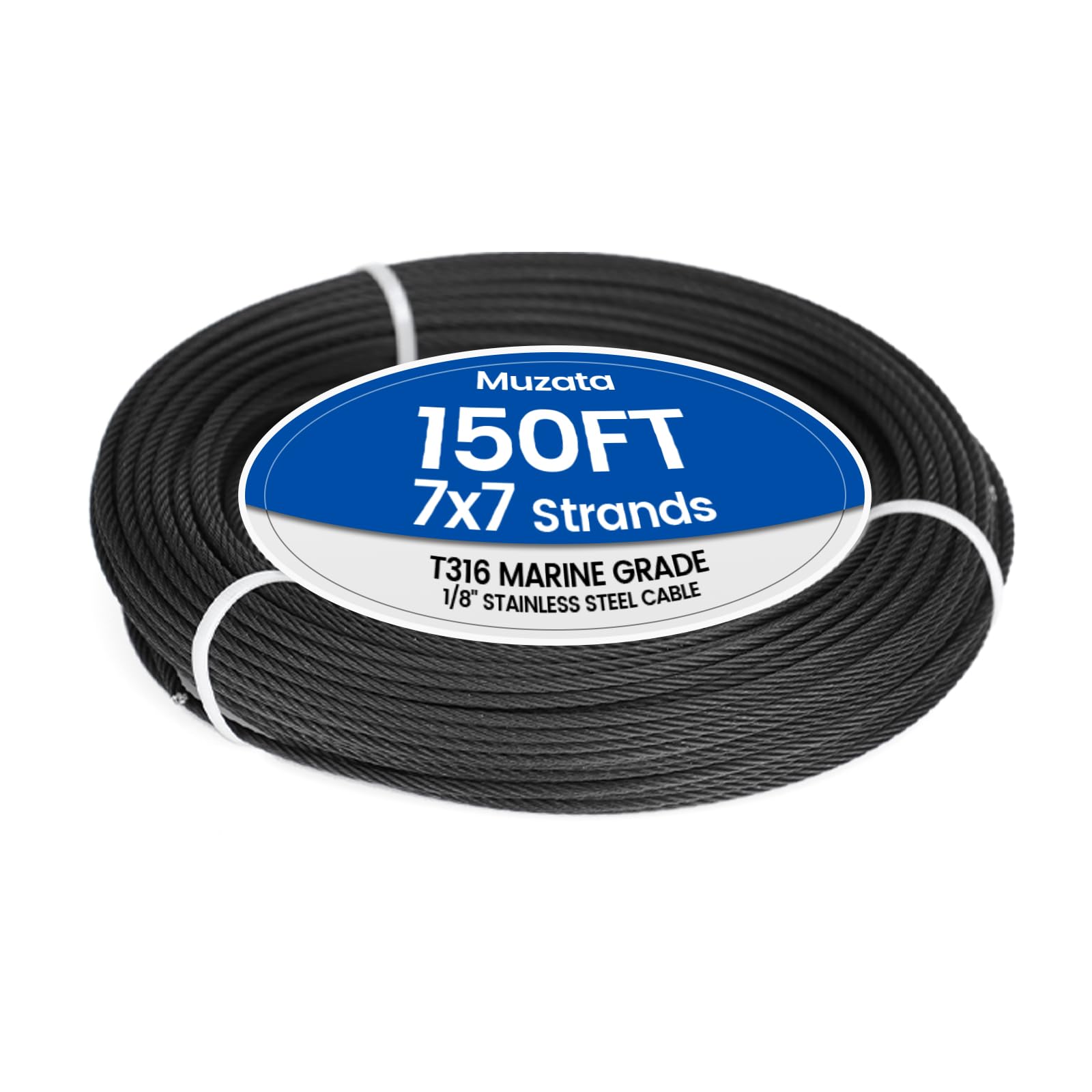 150 ft 1/8" Black Stainless Steel Cable Railing System Hardware T316 Stainless Steel Wire Rope 7x7 Strands 1800 lb Breaking Strength Black Cable Railing Kit for Indoor Outdoor WR19