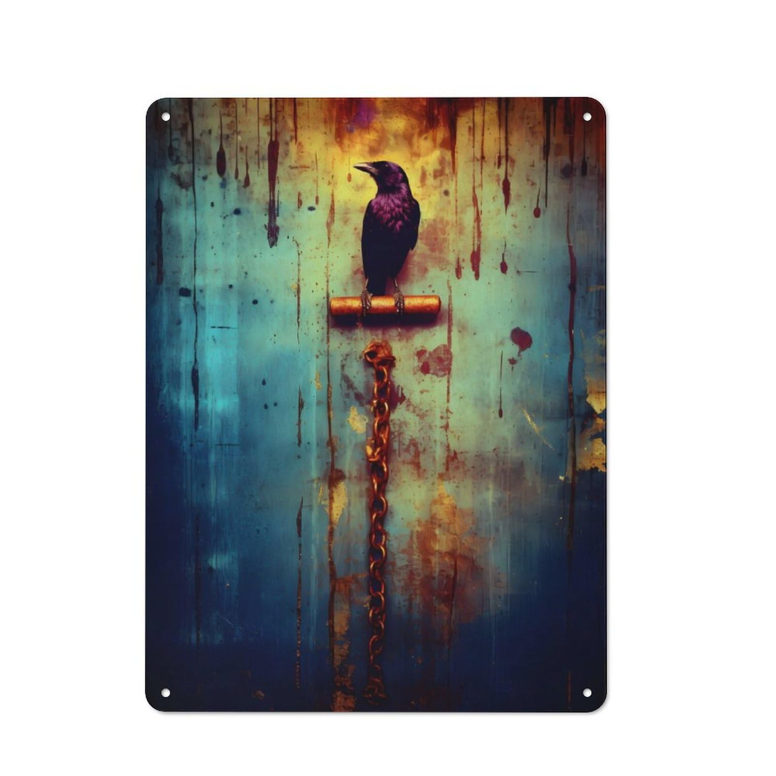 Junmoney Abstract Raven Art Metal Wall Sign 40X30cm, Rustic Decor For Hallway Wall, For Metal Sign Collectors, For Garage And Workshop Walls
