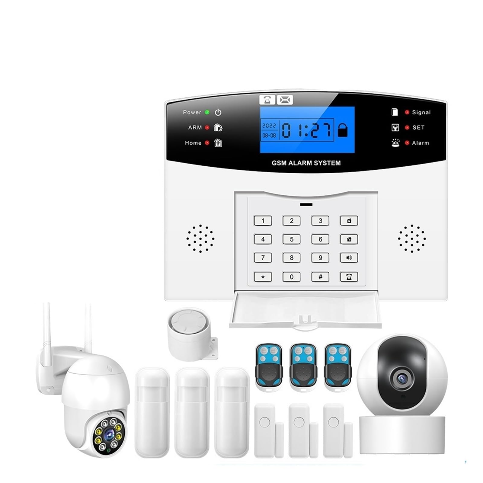 Sistema di Allarme di Sicurezza Domestica, Smart Alarm App Pannello di Allarme Controllo Remoto Commutabile 9 Lingue Sicurezza Domestica Wireless gsm GPRS Braccio Disarmato(GT-505-E)
