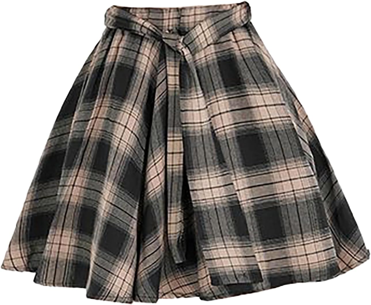 materasu Women’s High Waisted Pleated Skater Skirt Casual A-Line Mini Plaid Skirt