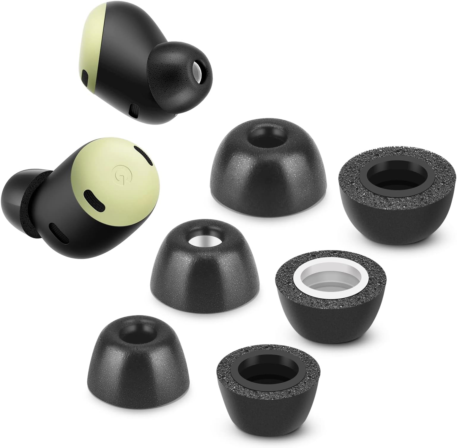 Memory Foam Tips for Google Pixel Buds Pro 1/2 & Pixel Buds 2a, Anti-Slip Replacement Ear Tips for Google True Wireless Earphones，Fit in The Charging Case, Noise Cancellation, 3 Pairs (SML, Black)