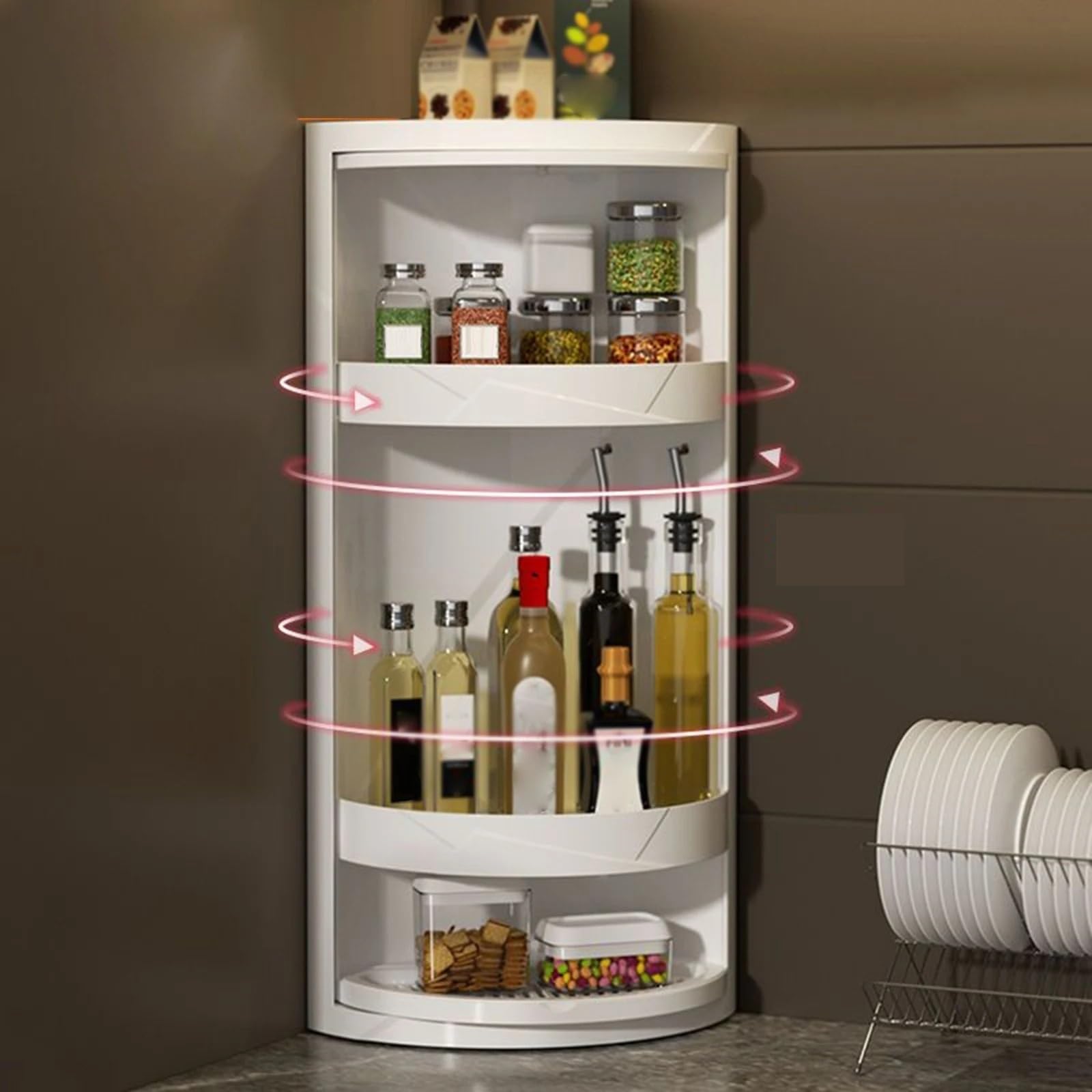 Scaffali for scaffali cosmetici for armadietti angolari impermeabili con ripiano triangolare rotante a 3 strati for la cucina del bagno per soggiorno, camera da letto
