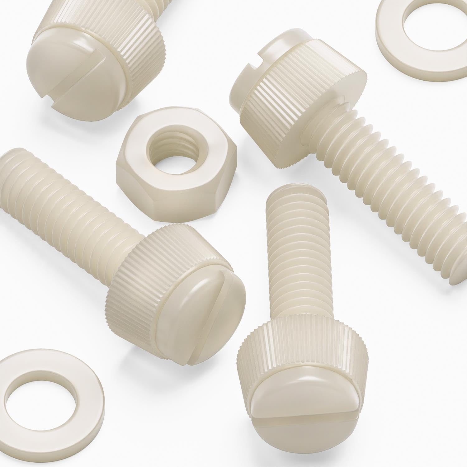 Vis moletées fendues en nylon M6 x 20 mm avec boulons écrous et rondelles - Lot de 50 pcs