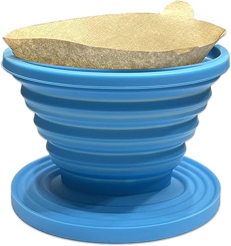 Filtro plegable para cafetera, gotero de café reutilizable, cafetera de goma con 5 filtros de papel, para el hogar, campamento, viajes, oficina