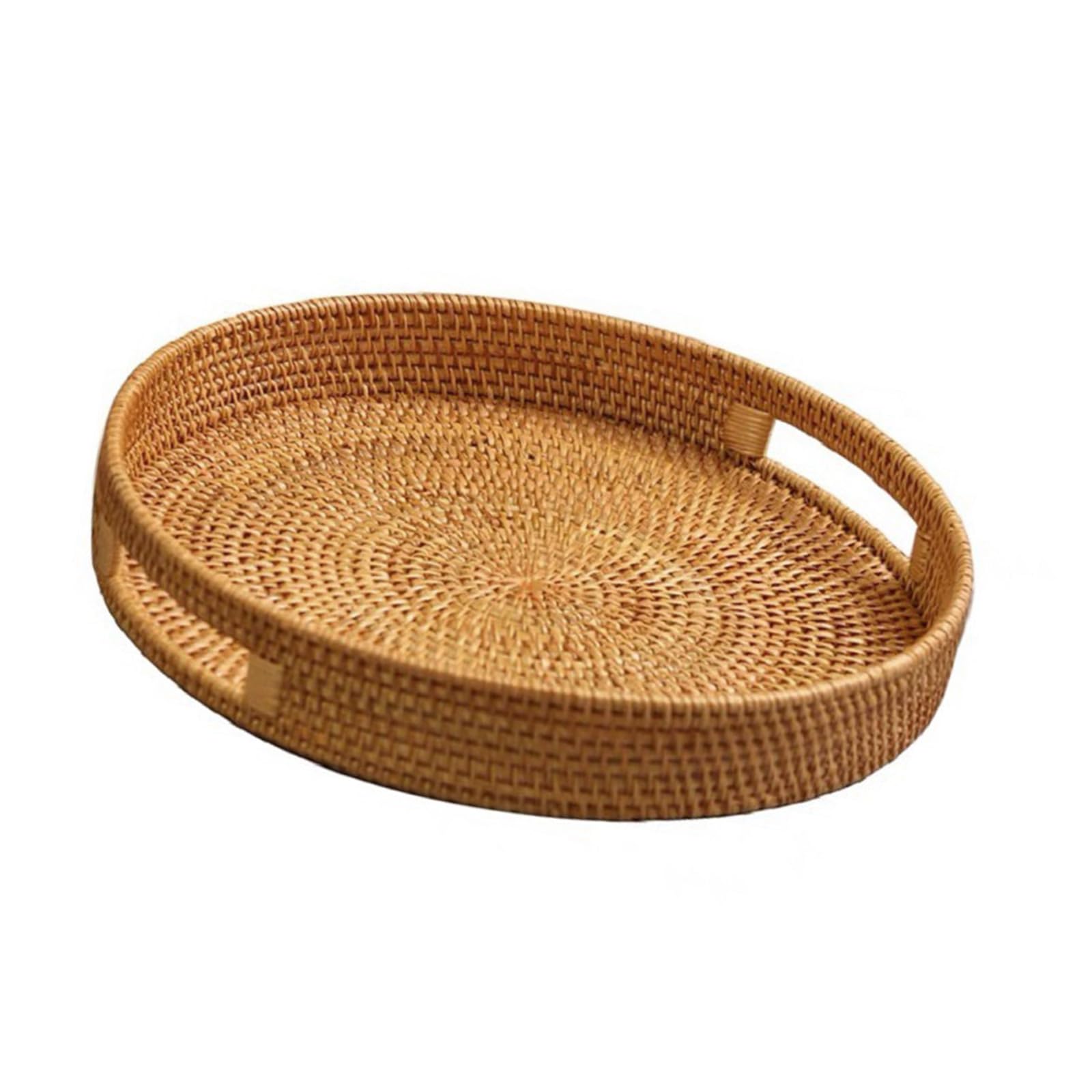 APGLSXY Multipurpose Round Rattan Tray with Handles for Serving Guests and Adding Charm to Any Space Saving Organization Coffee Table Decoration